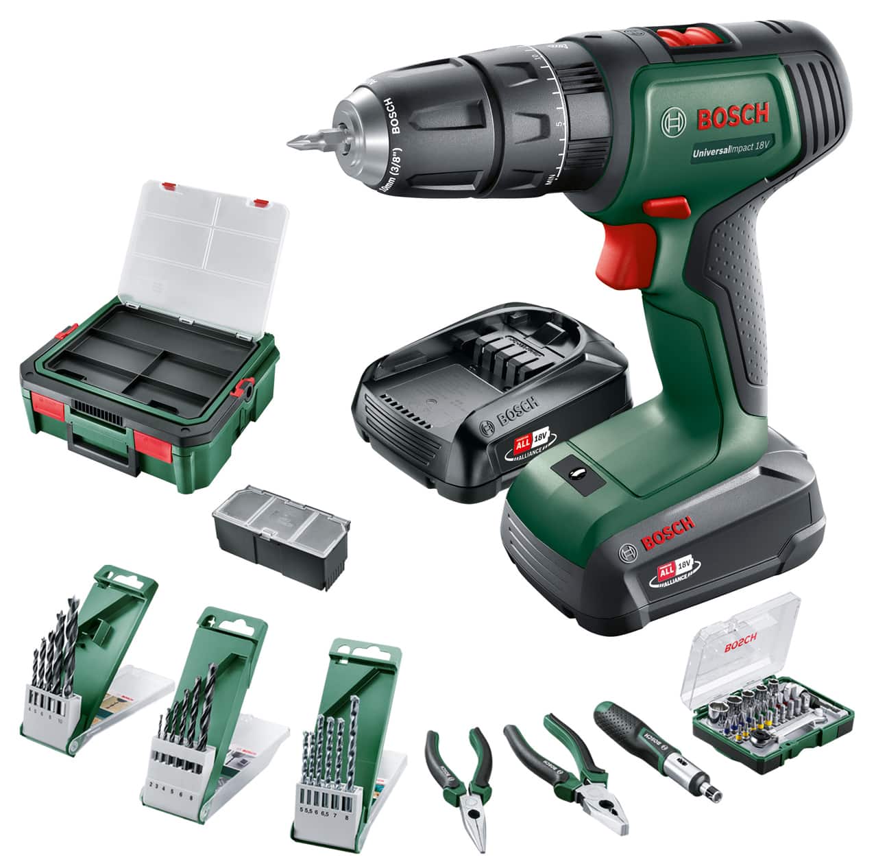 BOSCH Akku-Bohrschrauber-Set UniversalImpact 18V + Systembox, 06039D4108