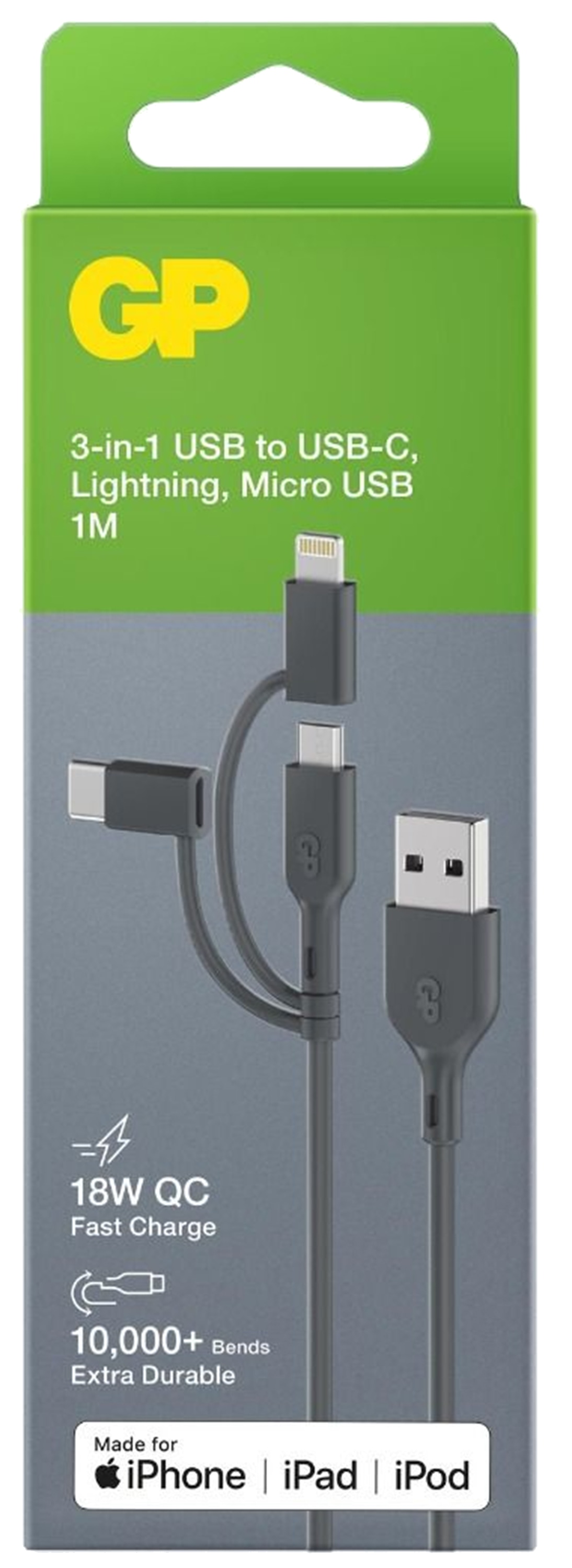 GP USB Lade-/Sync-Kabel CY1N 3-in-1-Kabel mit Micro USB, Lightning und USB-C