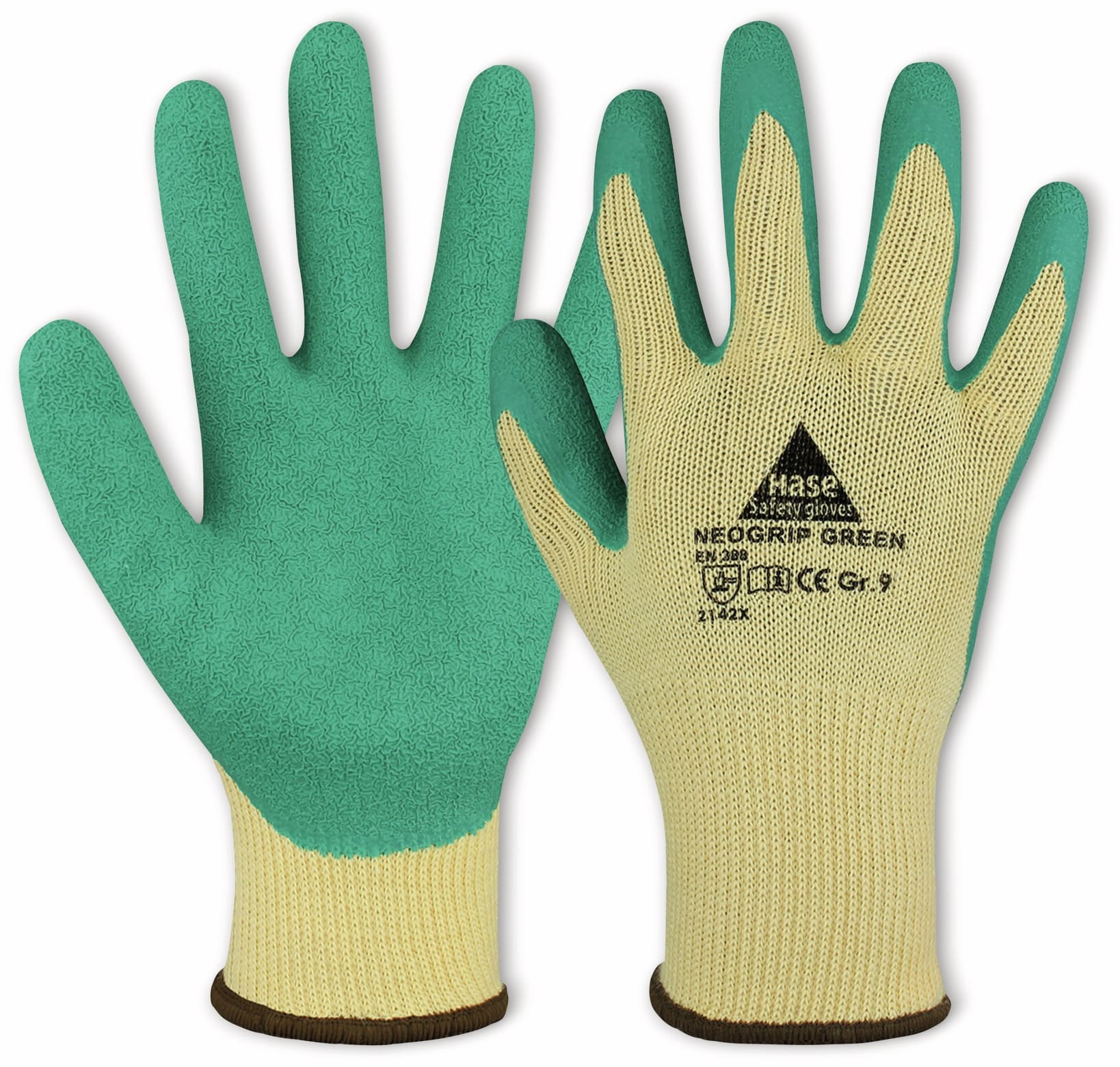 HASE SAFETY GLOVES Latex-Arbeitshandschuh, Neogrip Green, EN 388, EN 420, beige/grün, Größe 7