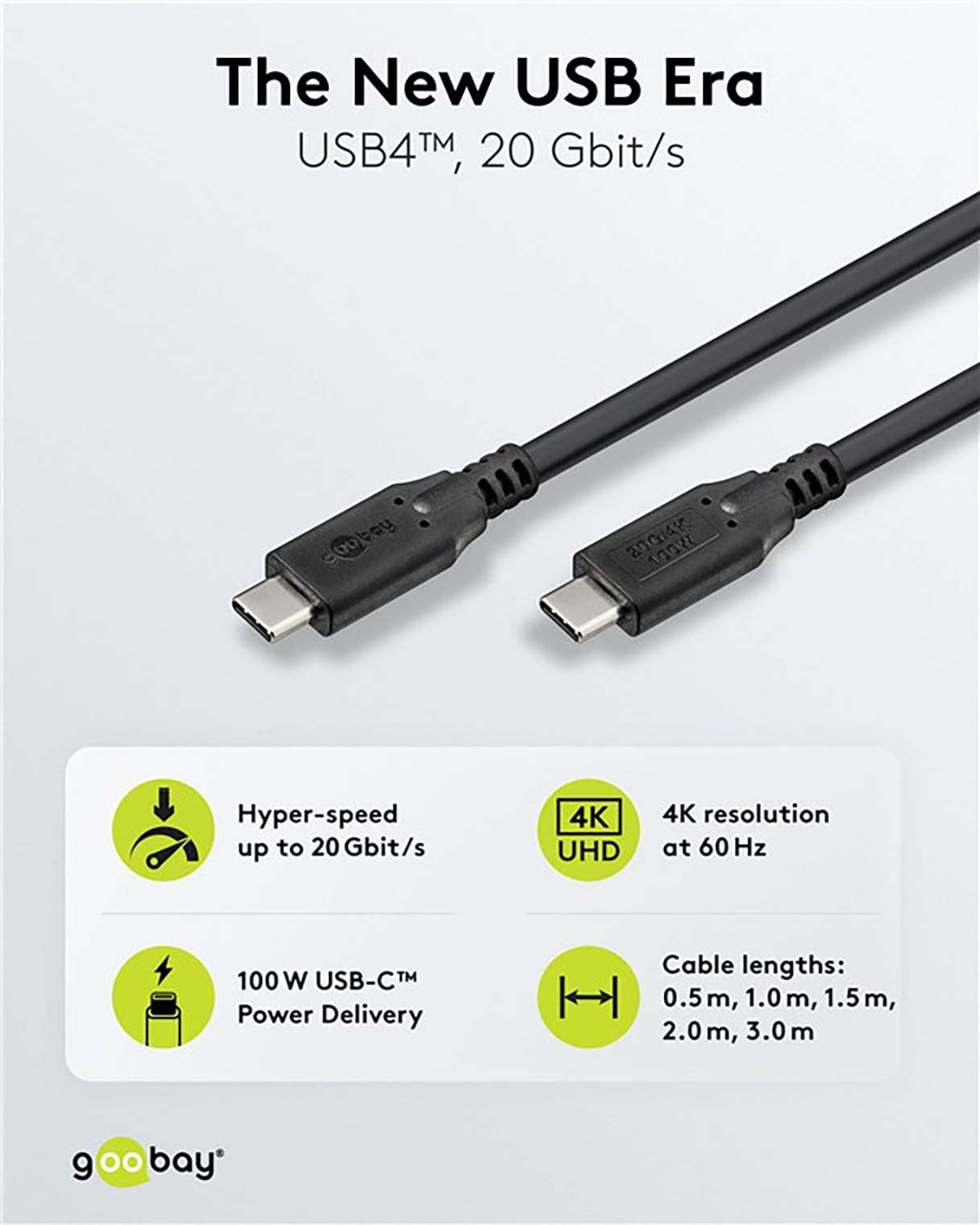 GOOBAY USB-C Kabel 74195 USB4 100W 1m schwarz 20 Gbit/s