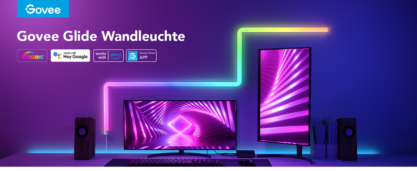 GOVEE LED-Wandleuchte Glide Wall Light (4+1), EEK: G, smart, RGB, dimmbar, weiß