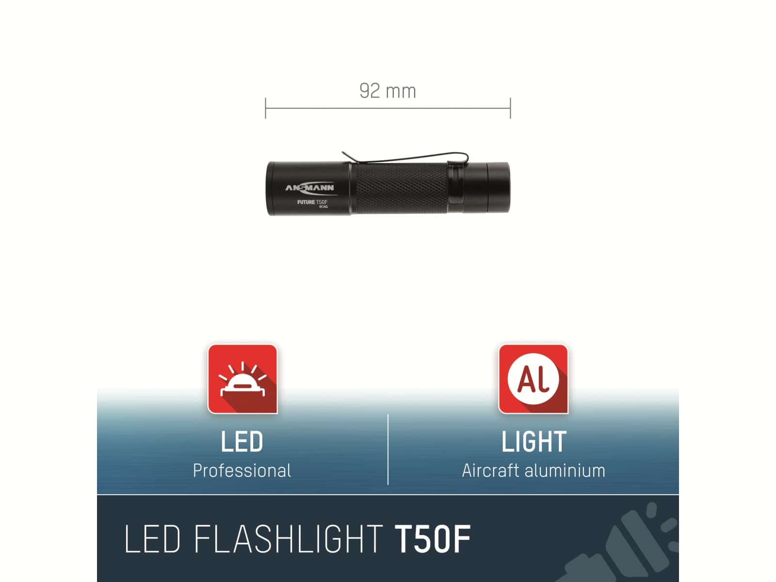 ANSMANN LED-Taschenlampe T50F, Alu, 3W, 60 lm, batteriebetrieben