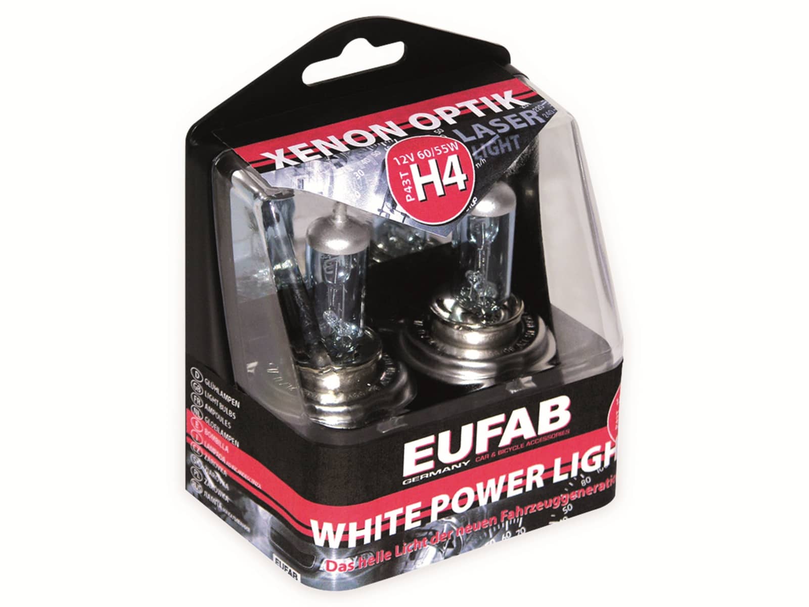 EUFAB Halogen-White Power Light H4, 12 V, 60/55 W, P43T, 2 Stück