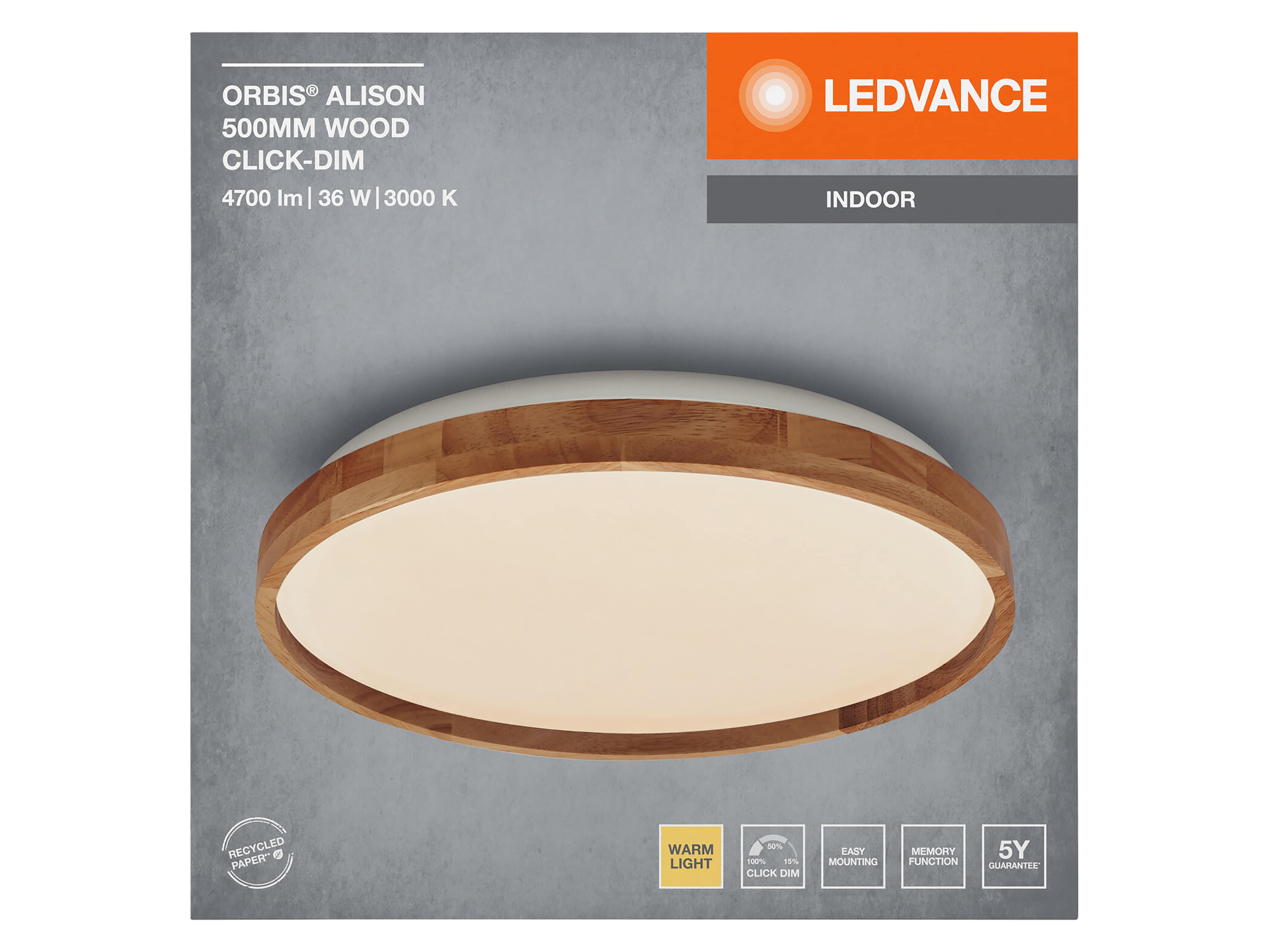 LEDVANCE LED-Deckenleuchte 4099854283604, mit Holzring, dimmbar, 3000K