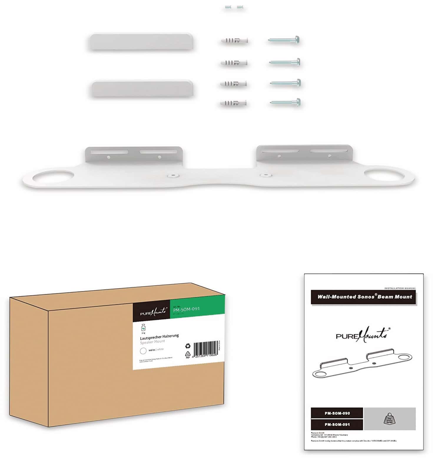 PUREMOUNTS Lautsprecher-Wandhalterung PM-SOM-091, für Sonos Beam, weiß