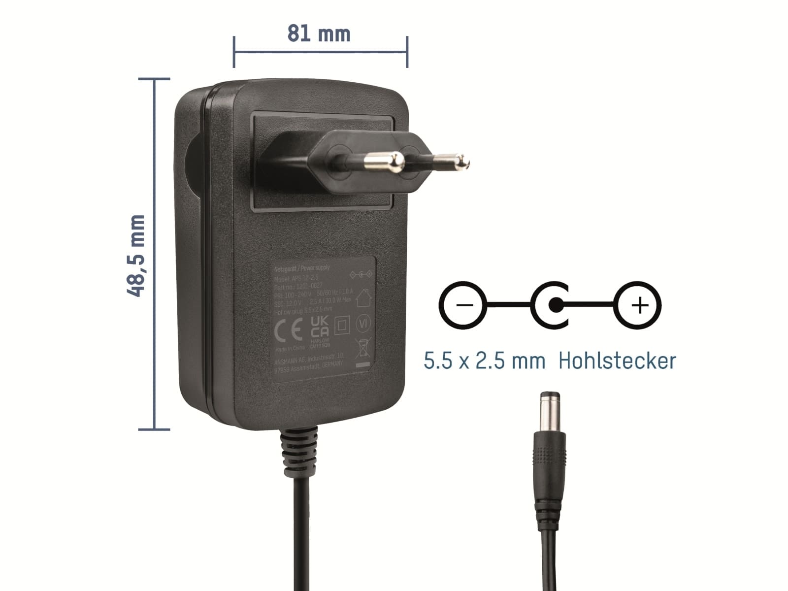 ANSMANN Router-Netzteil APS 12-2.5, 12V- DC, kompatibel mit Fritz-Box