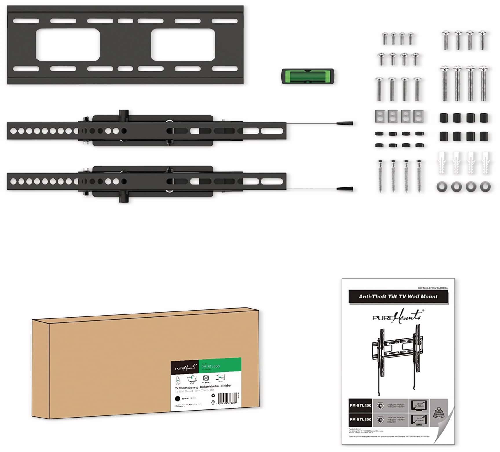 PUREMOUNTS TV-Wandhalter PM-BTL400, VESA 400x400mm, Abschließbar, schwarz