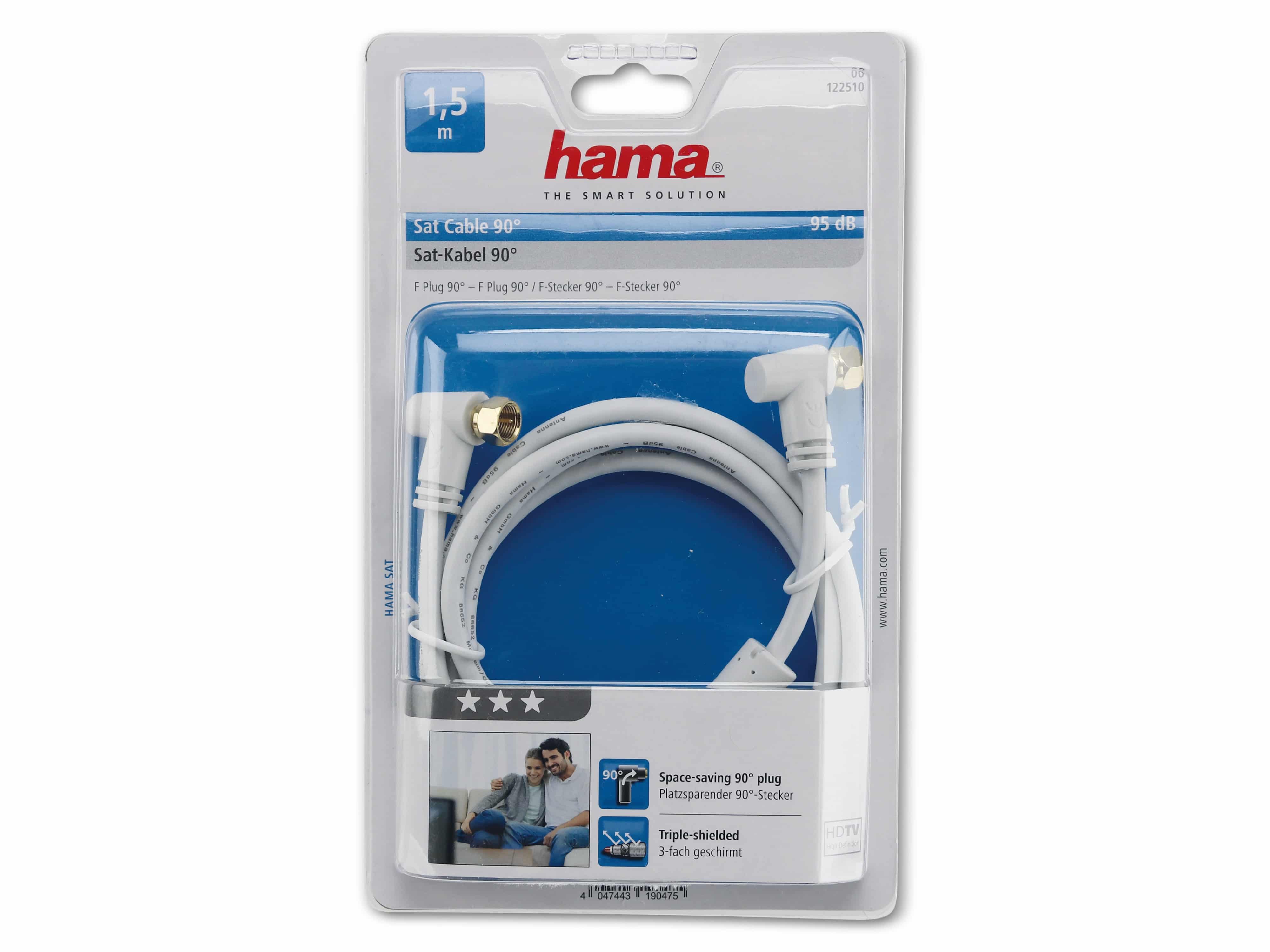 HAMA SAT-Antennenanschlusskabel, F-Stecker/F-Stecker, 90° weiß, 1,5 m