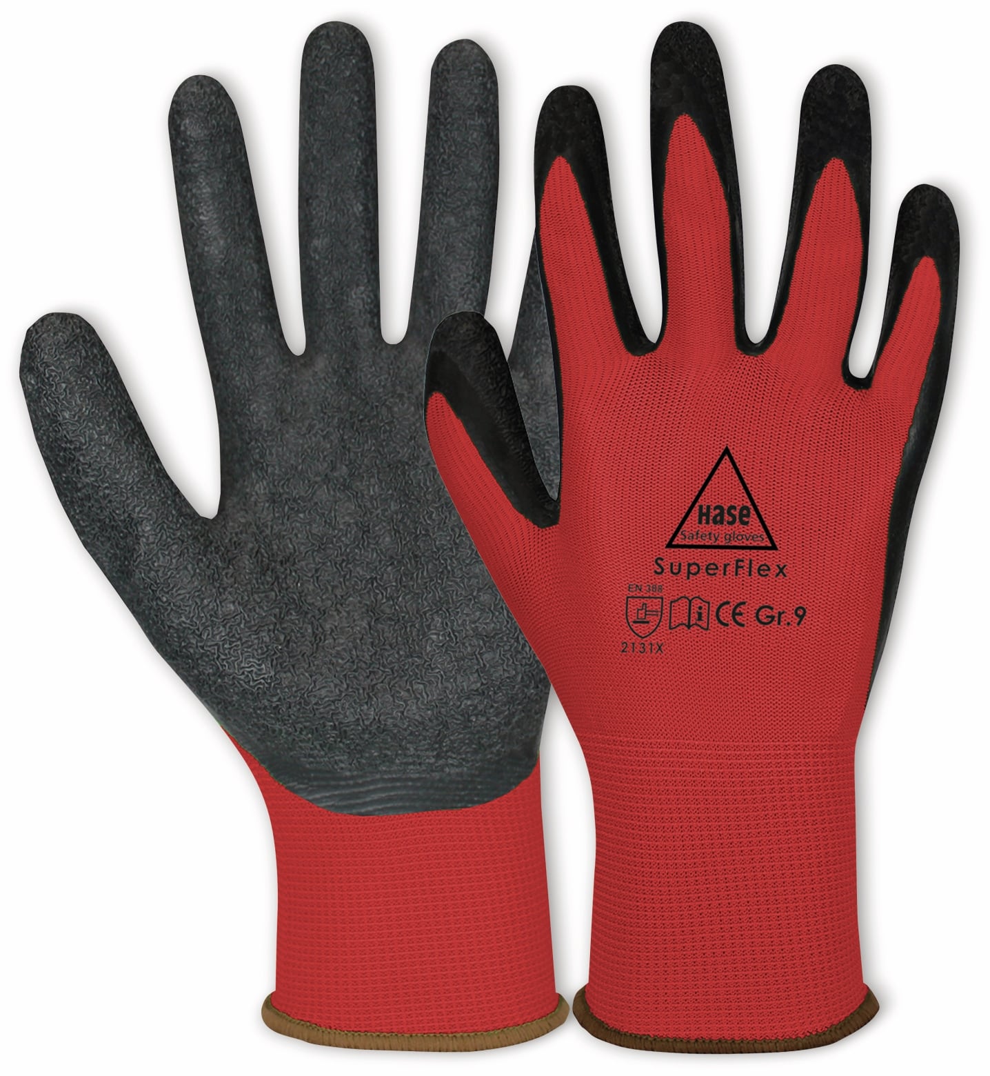 HASE SAFETY GLOVES Latex-Arbeitshandschuhe Superflex, EN 388, EN 420, Größe 11, rot/schwarz