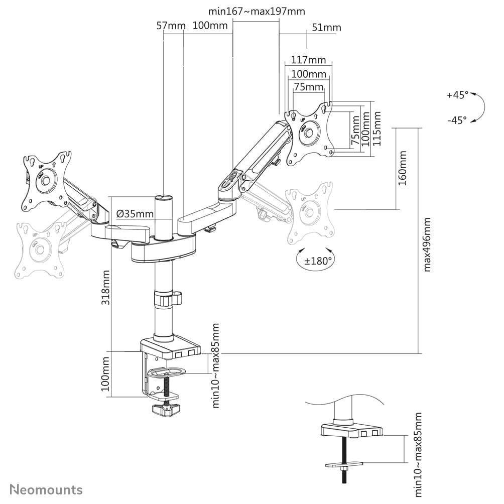 NEOMOUNTS by Newstar Tischhalterung 43,2 - 68,6 cm (17-27") , max. 7 kg