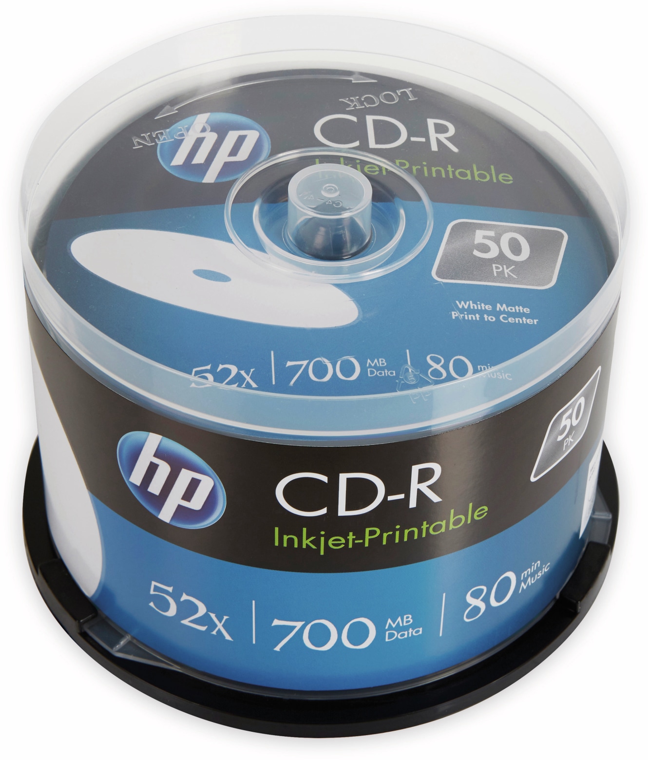 HP CD-R 80Min, 700MB, 52x, Cakebox, 50 CDs, bedruckbar