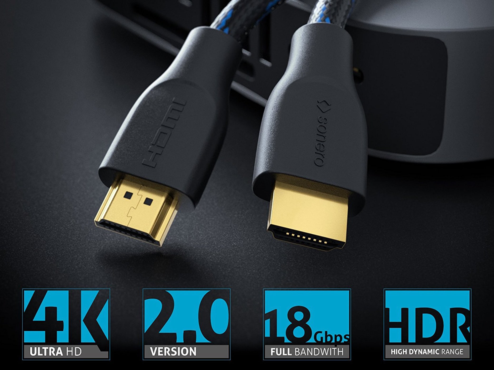 SONERO HDMI-Kabel Premium High Speed mit Ethernet, Nylonmantel, 3 m