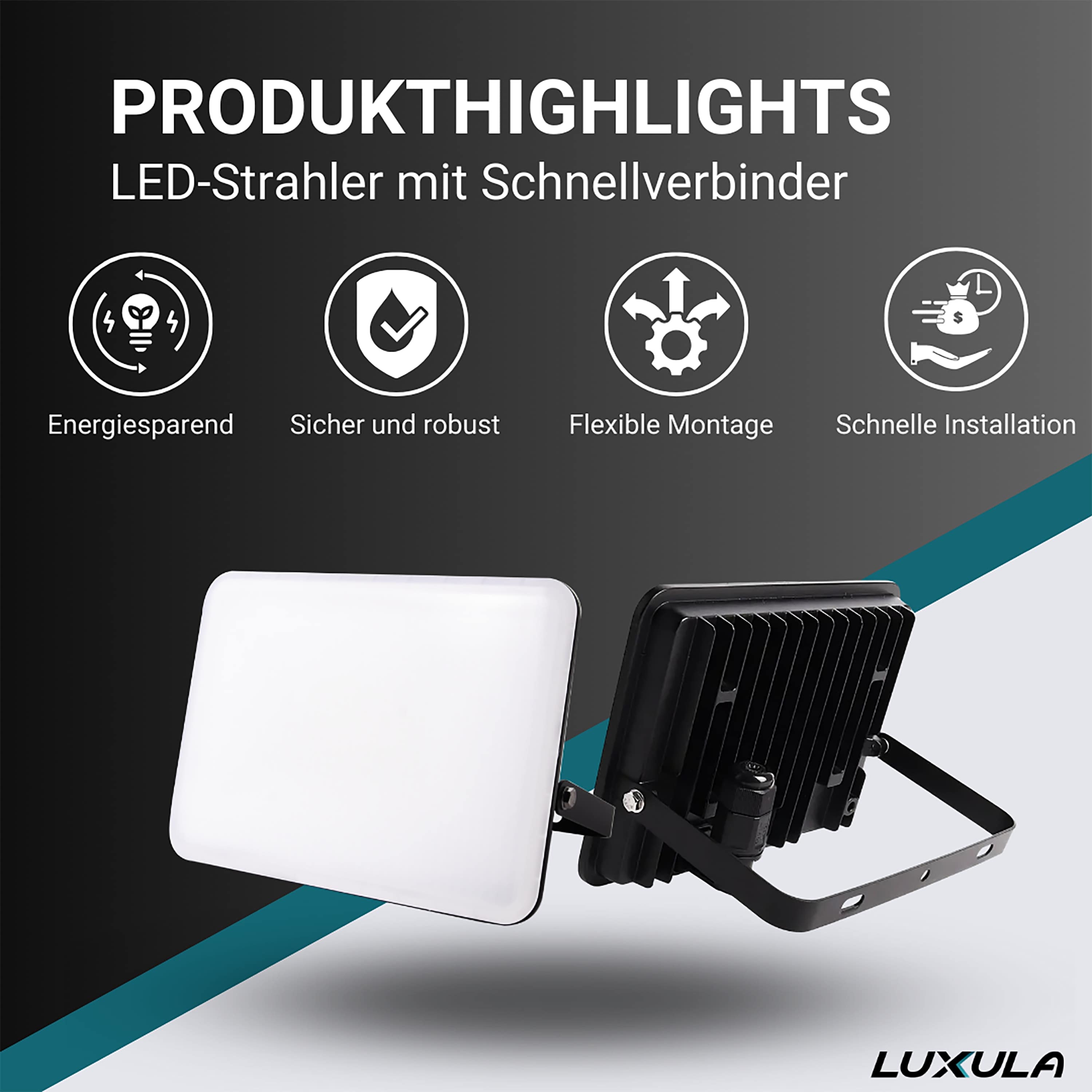 LUXULA LED-Fluter mit Schnellverbinder, EEK: F, 30W, 3000lm, 4000K, schwarz