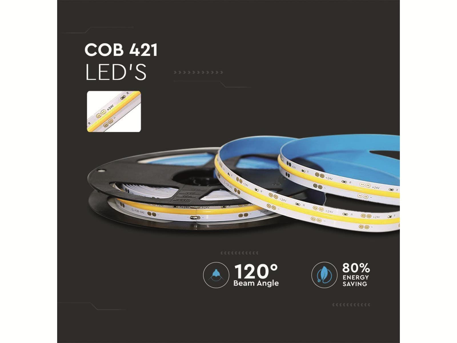 V-TAC LED-Strip VT-COB 421 (2668), 2100 LEDs, EEK: F, 50 W, 24V, 5000 lm, 4000 K, 5 m, IP 20