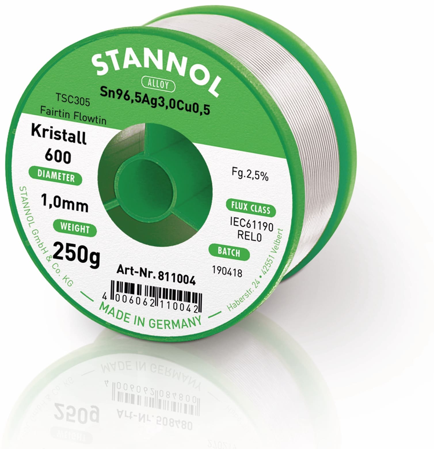 STANNOL Lötzinn Kristall 600 TSC305, 1,0 mm, 250 g