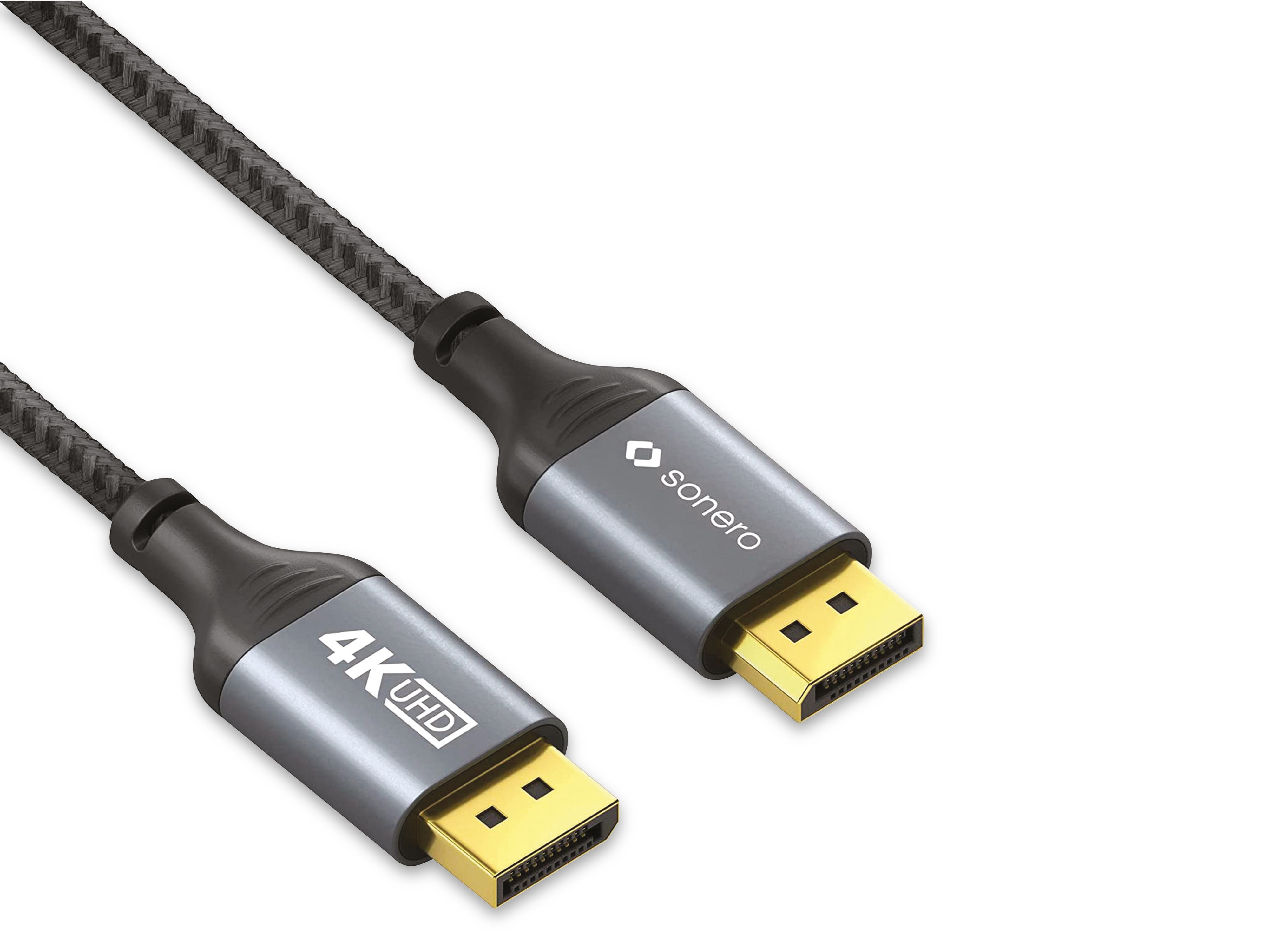 SONERO DisplayPort-Kabel, Stecker/Stecker, 4K60, grau/schwarz, 2 m