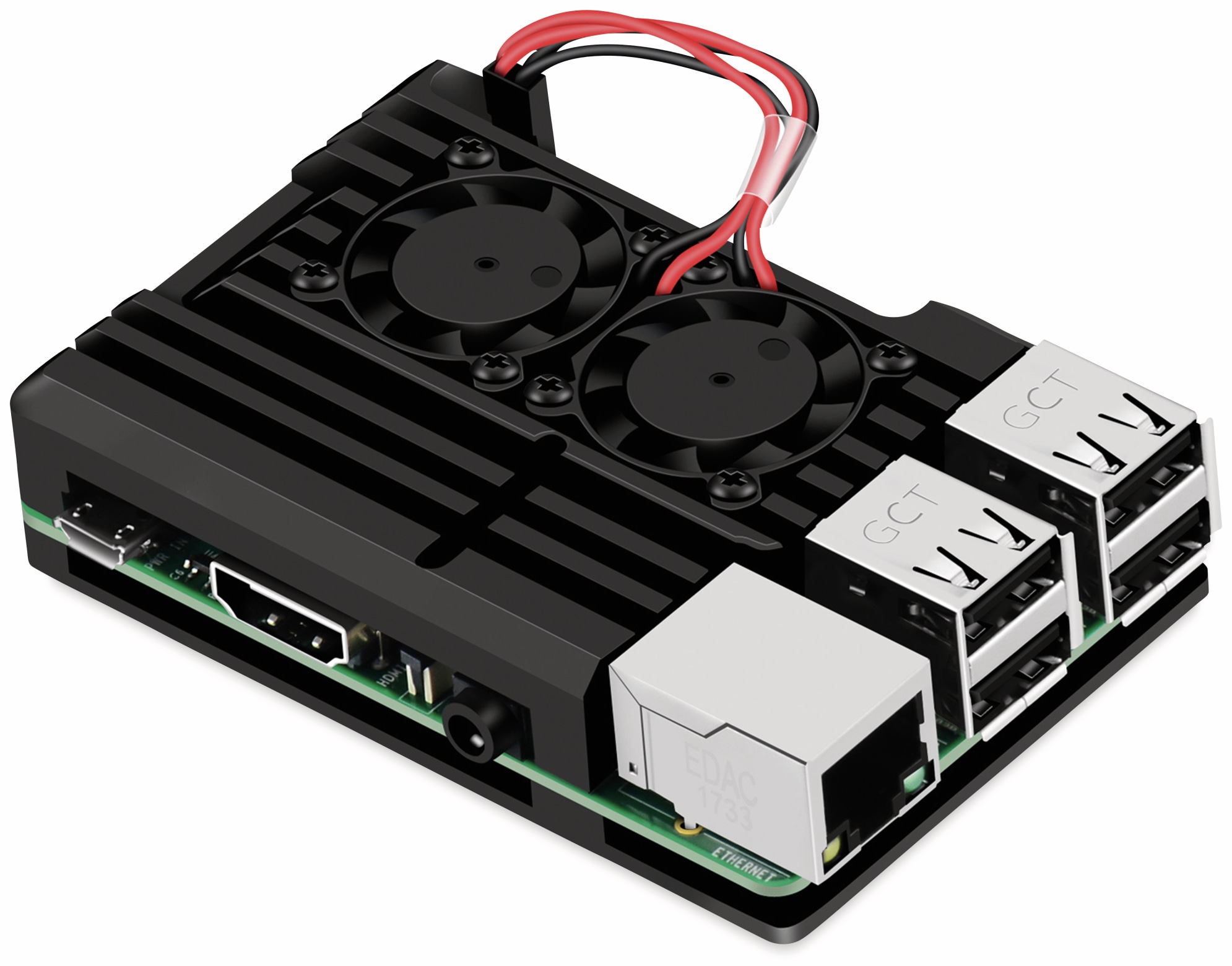 Armor Gehäuse für Raspberry Pi 3, Alu gefräst, 2xLüfter, schwarz