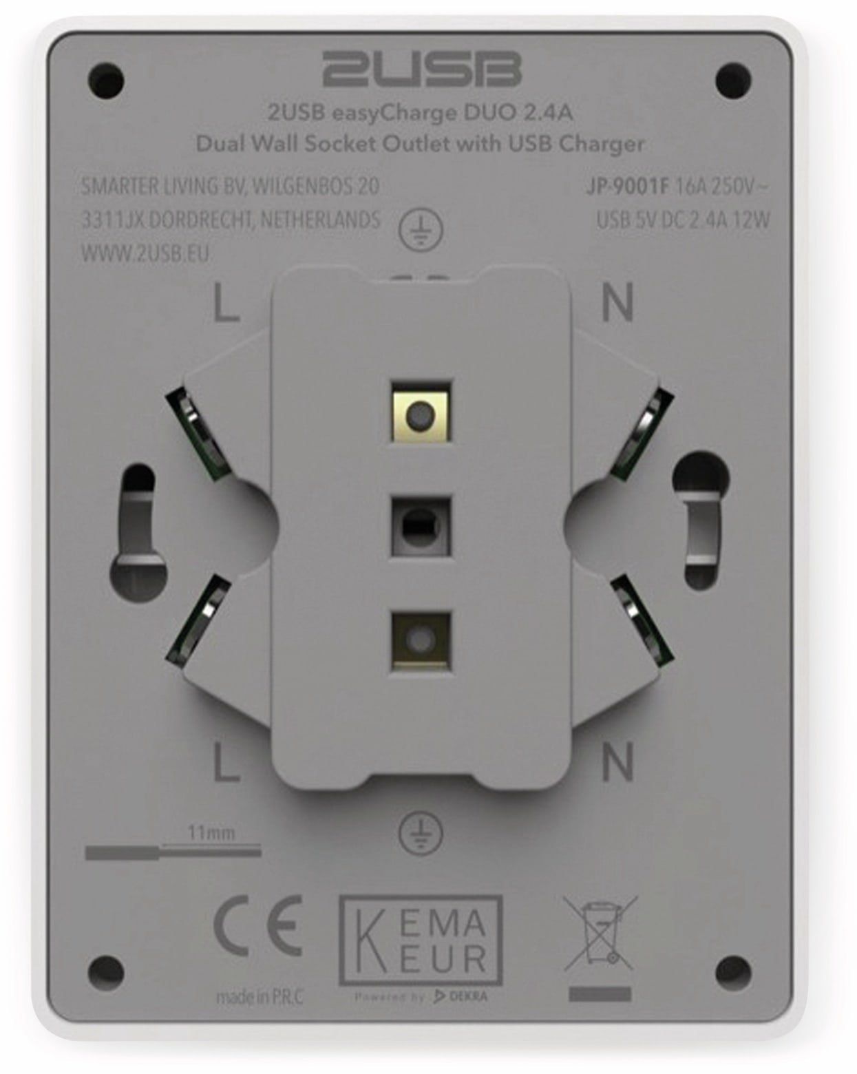 2USB Schutzkontakt-Steckdose easyCharge Duo, AP, 2x USB, 2,4A, Handyhalter