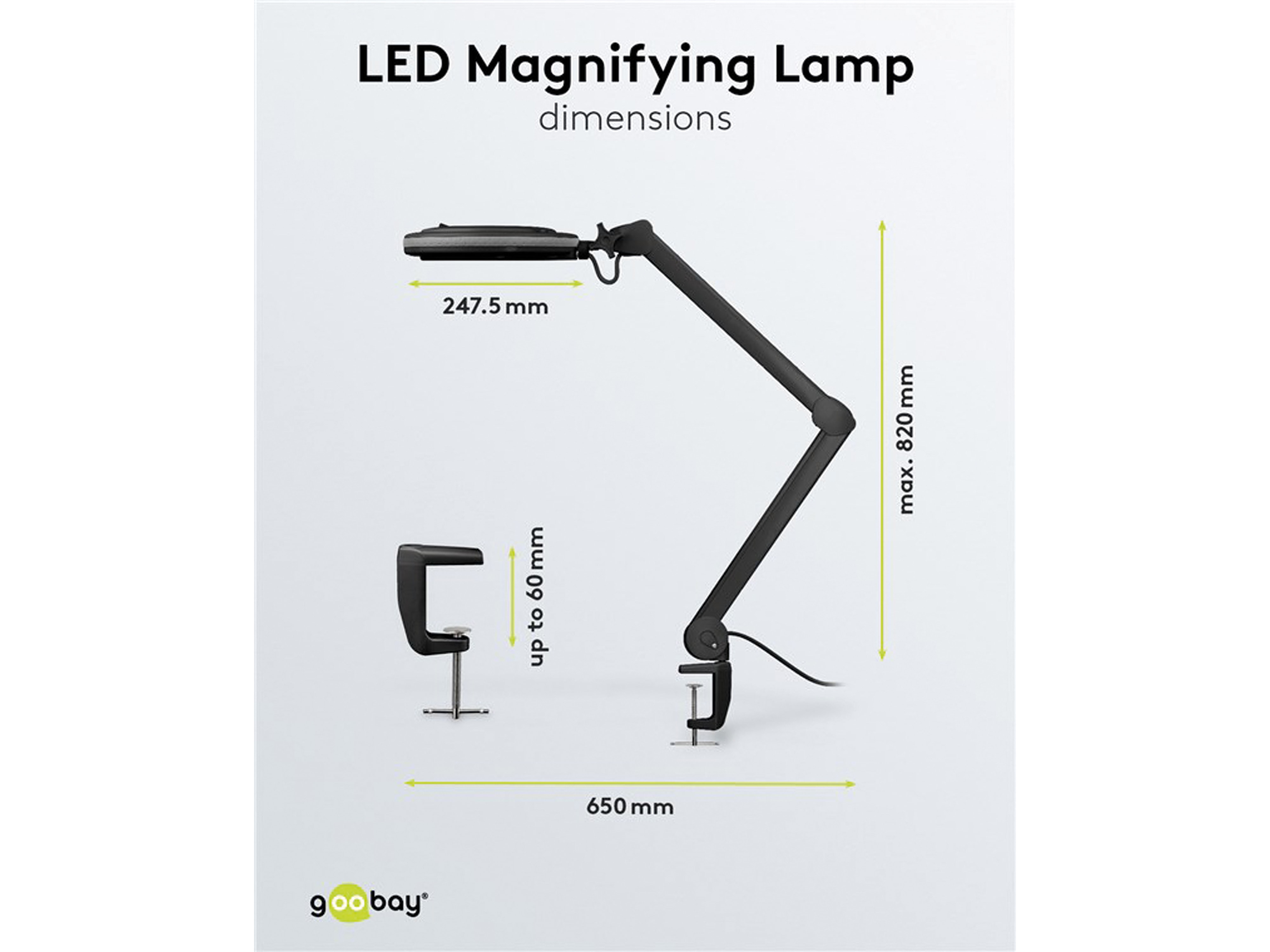 GOOBAY LED-Klemm-Lupenleuchte, 9 W, 730 lm, Kristallglas, dimmbar, schwarz