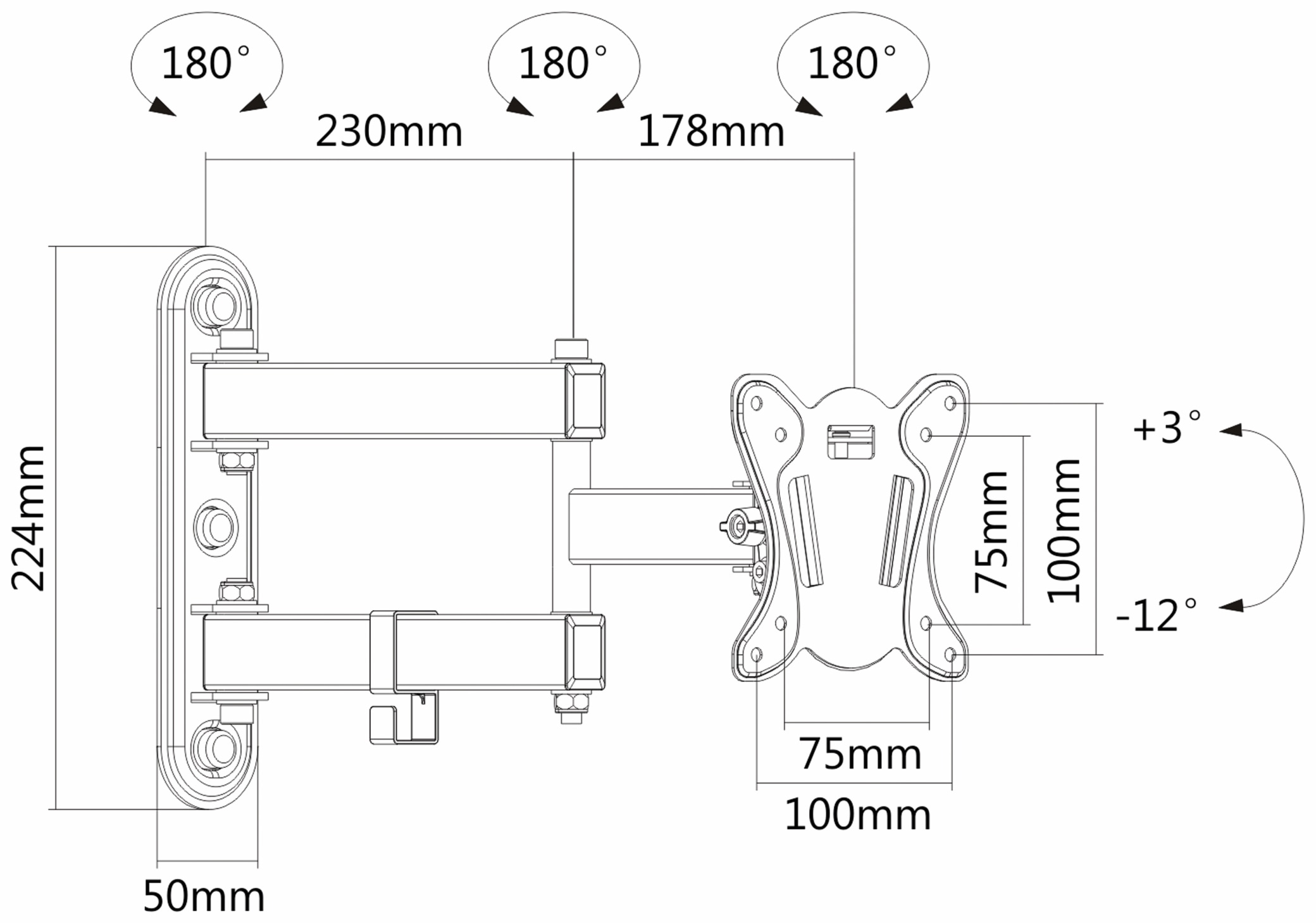 PUREMOUNTS TV-Wandhalter PM-FM12-100, VESA 100x100mm