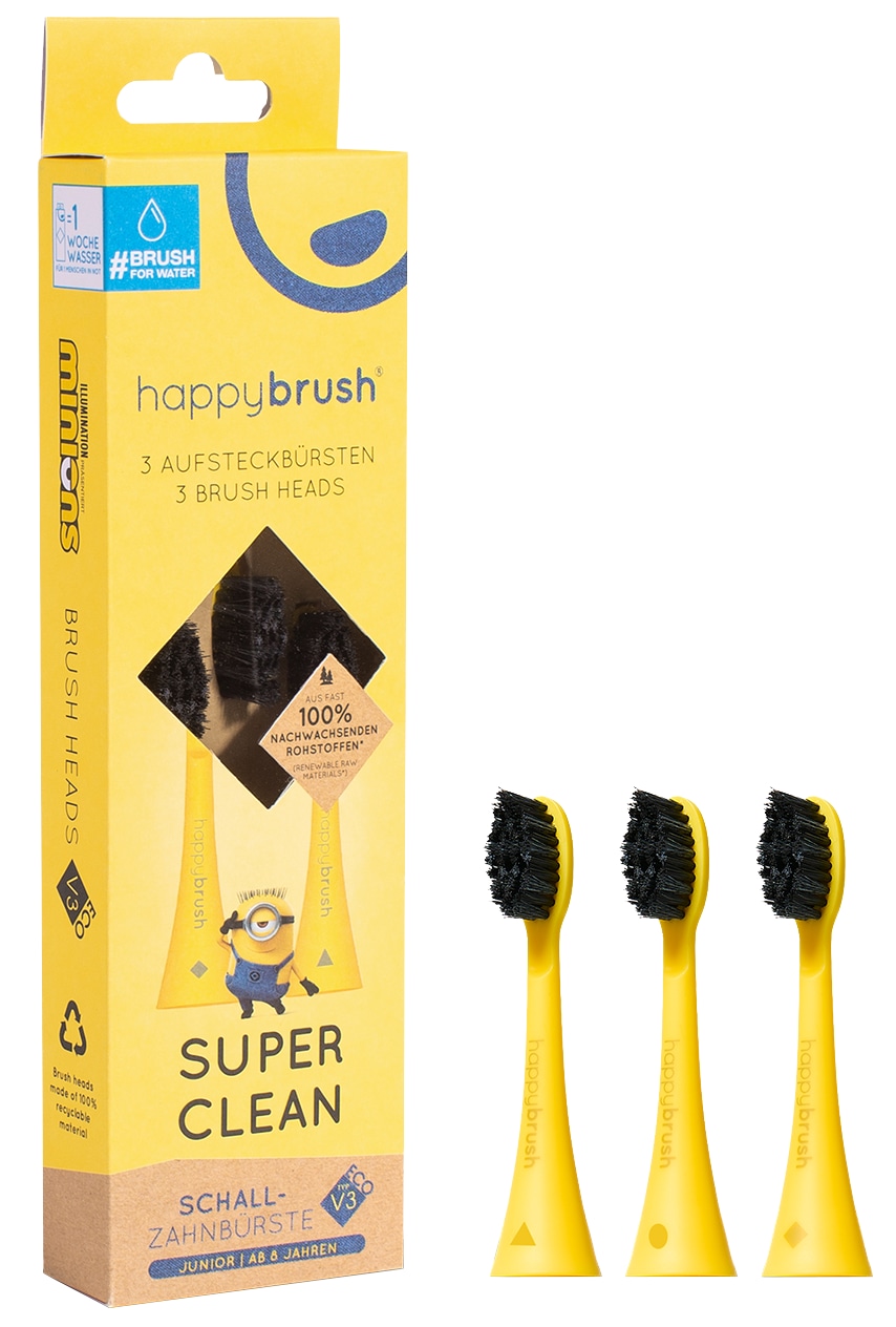 HAPPYBRUSH Ersatz-Aufsteckbürsten Minions ECO VIBE 3, 3er Set