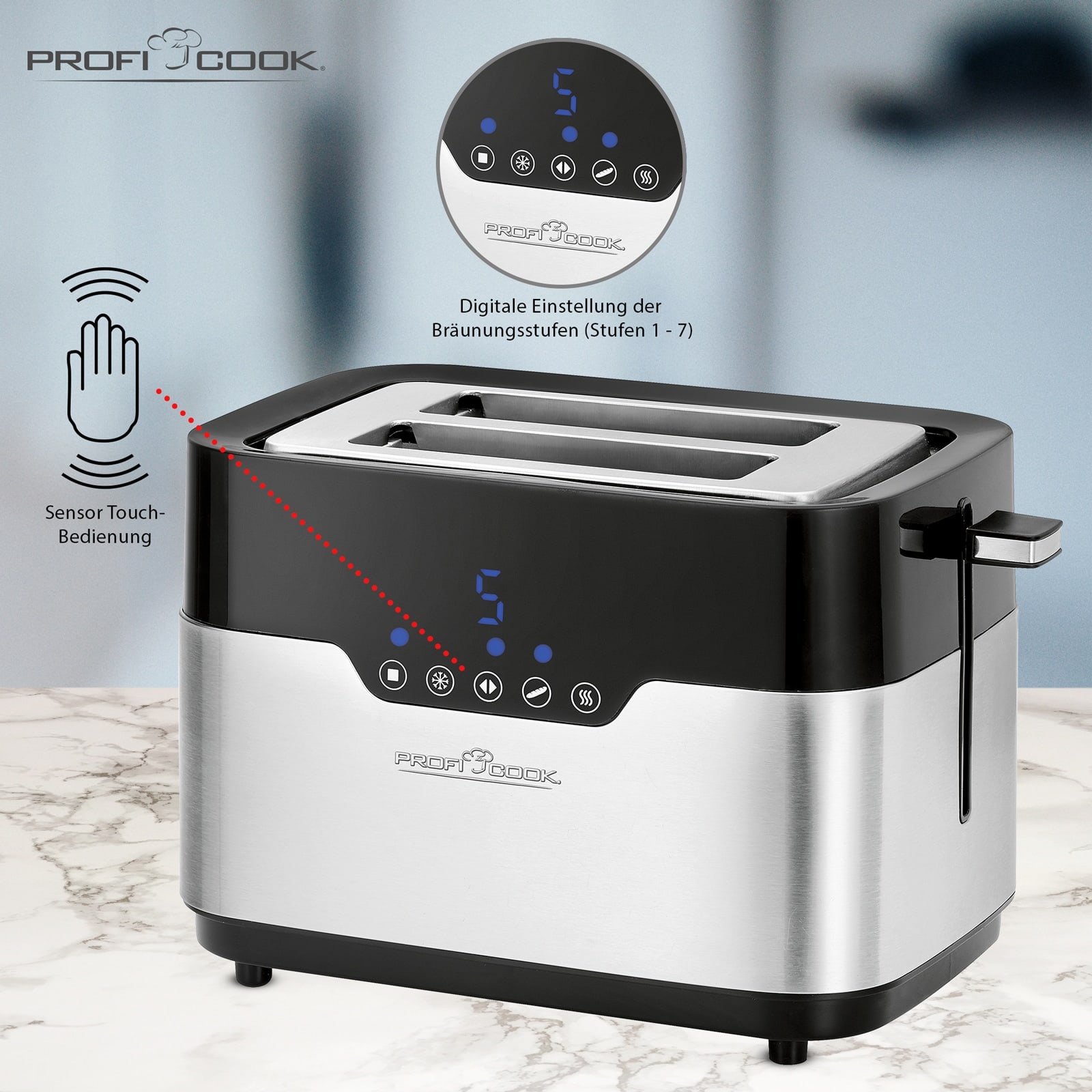 PROFI COOK Toaster PC-TA 1170 inox, Sensor Touch, 920 W