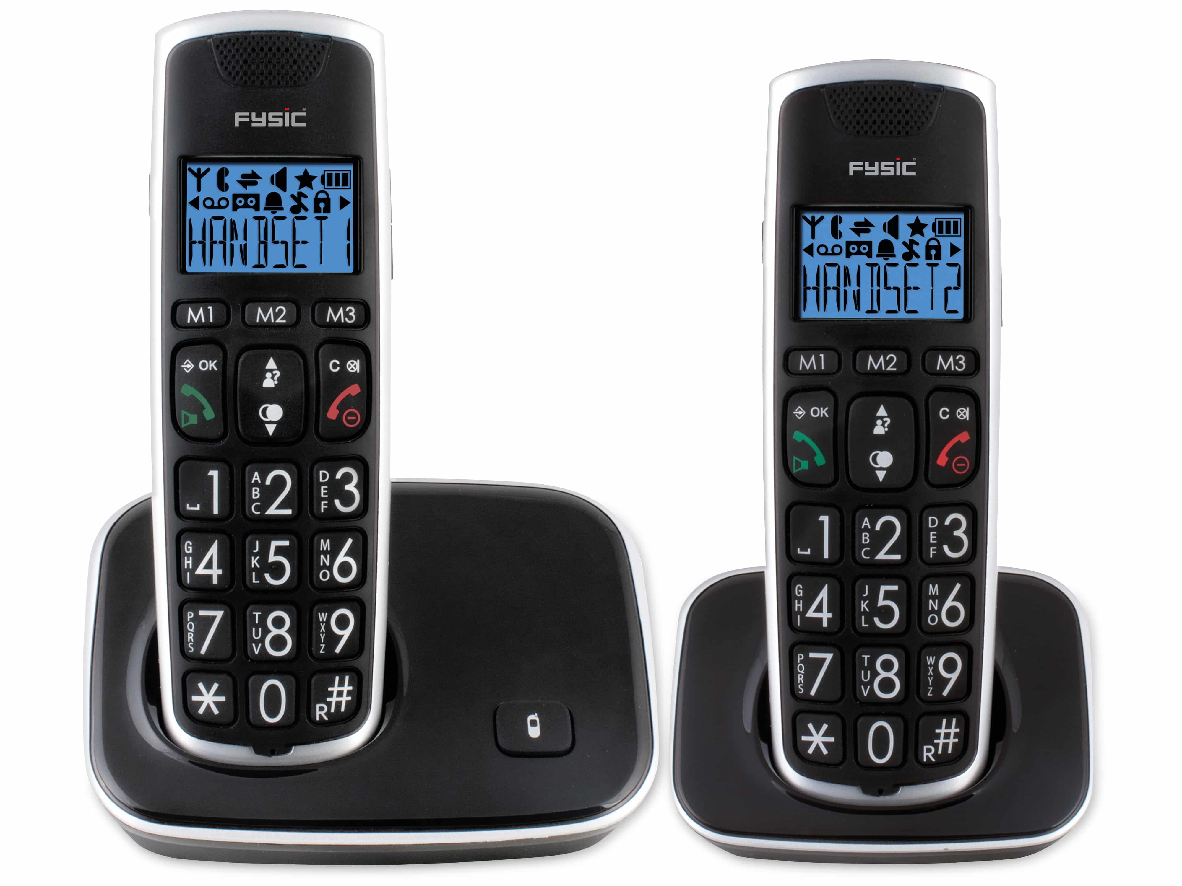 FYSIC DECT-Telefon FX-6020, mit 2 Mobilteile, schwarz