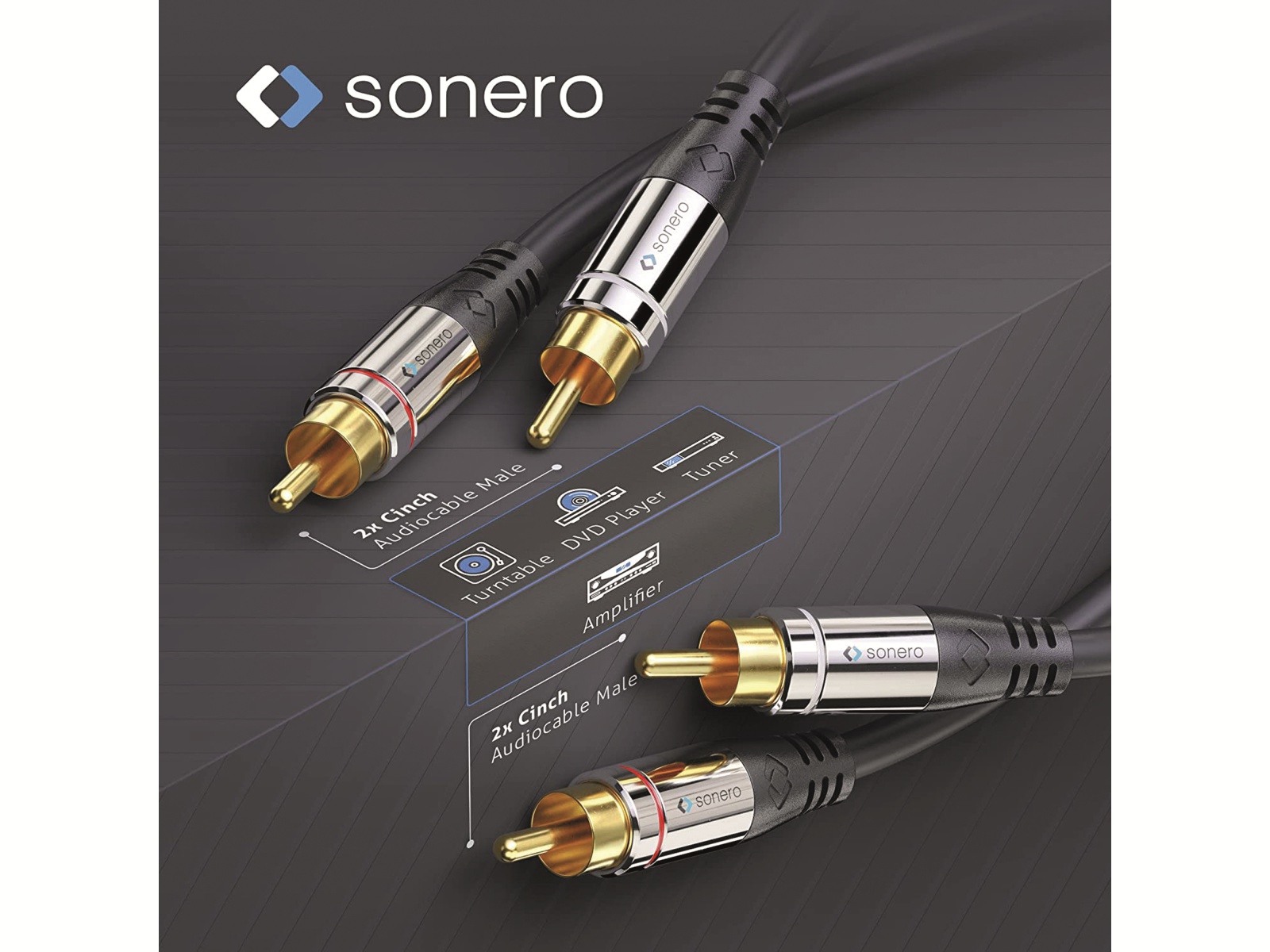 SONERO Cinchkabel, Stereo, 15 m, schwarz