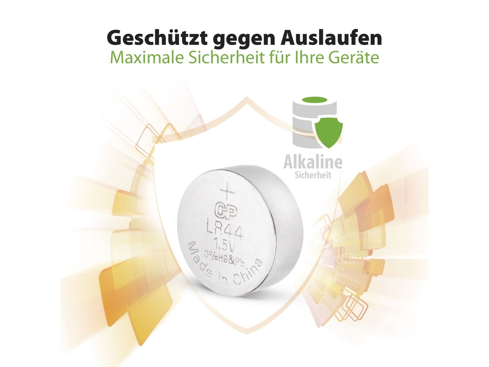 GP Knopfzelle LR44, Alkaline, 1,5 V-, 5 Stück