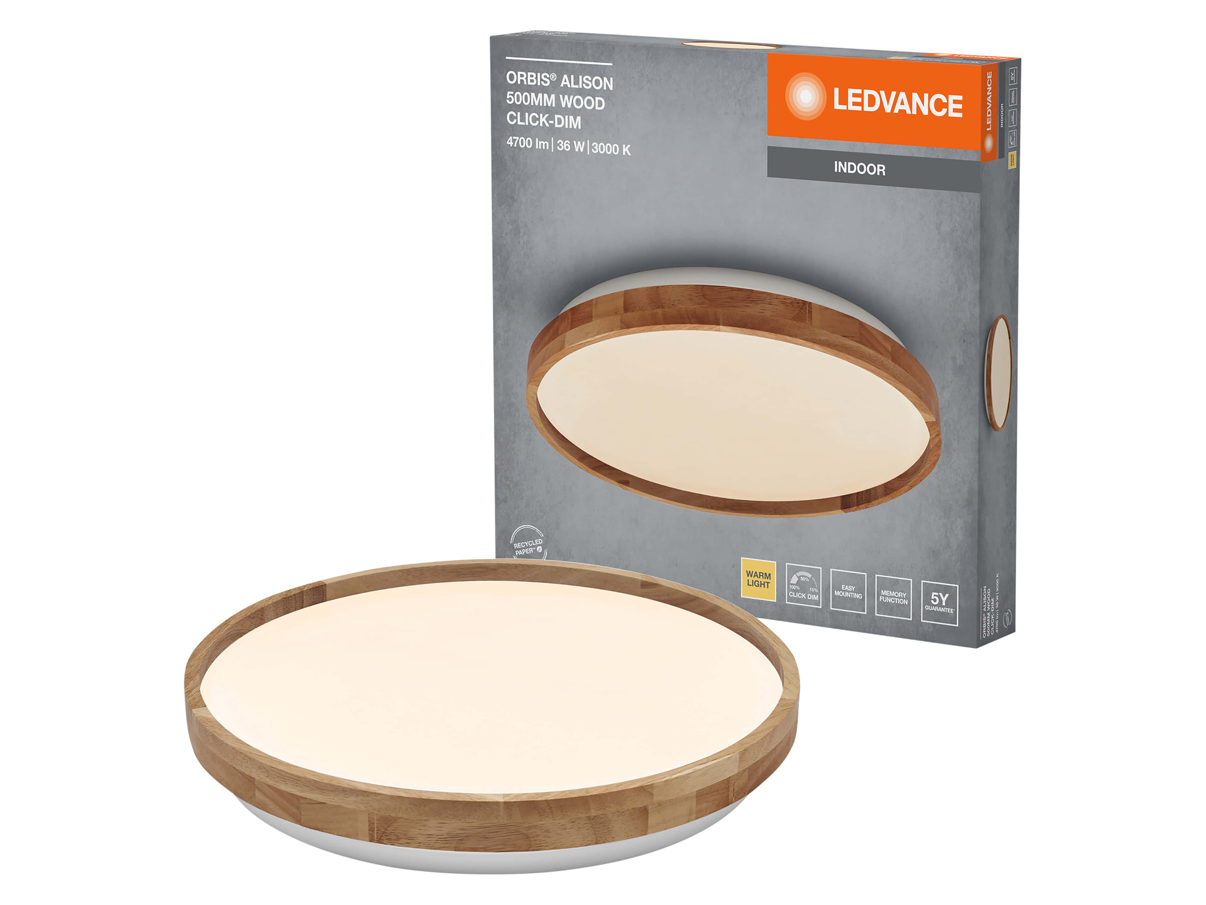 LEDVANCE LED-Deckenleuchte 4099854283604, mit Holzring, dimmbar, 3000K