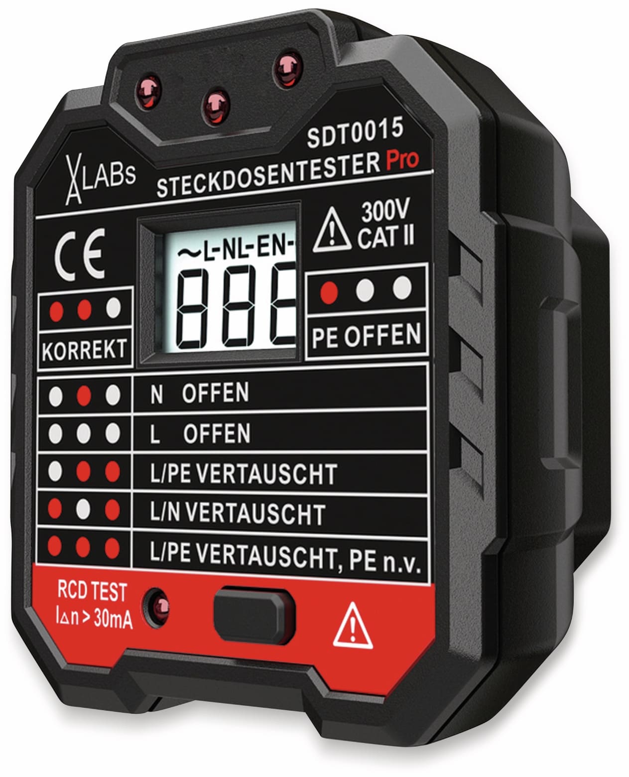 VA LABS SDT0015: Steckdosentester mit RCD-Prüfung und LCD