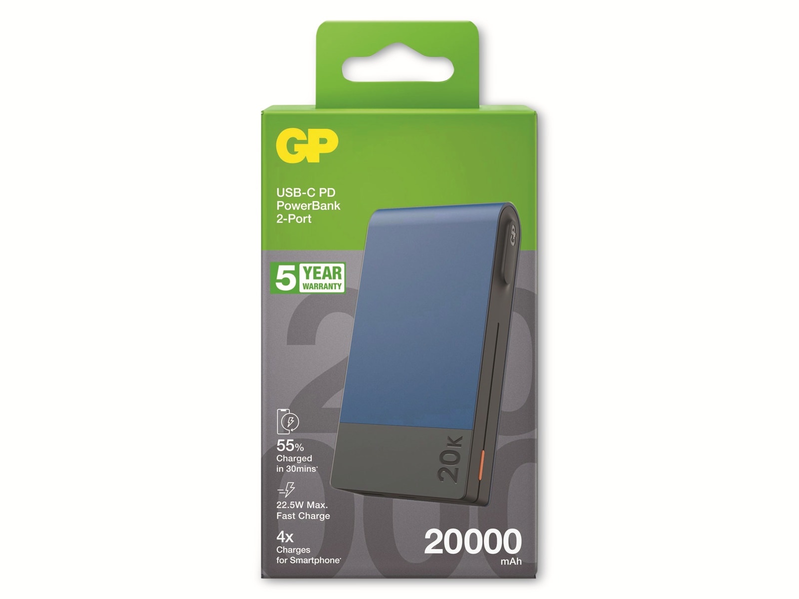 GP PowerBank, MP10B, 20.000mAh, blau, USB-A/USB-C, max 22,5W