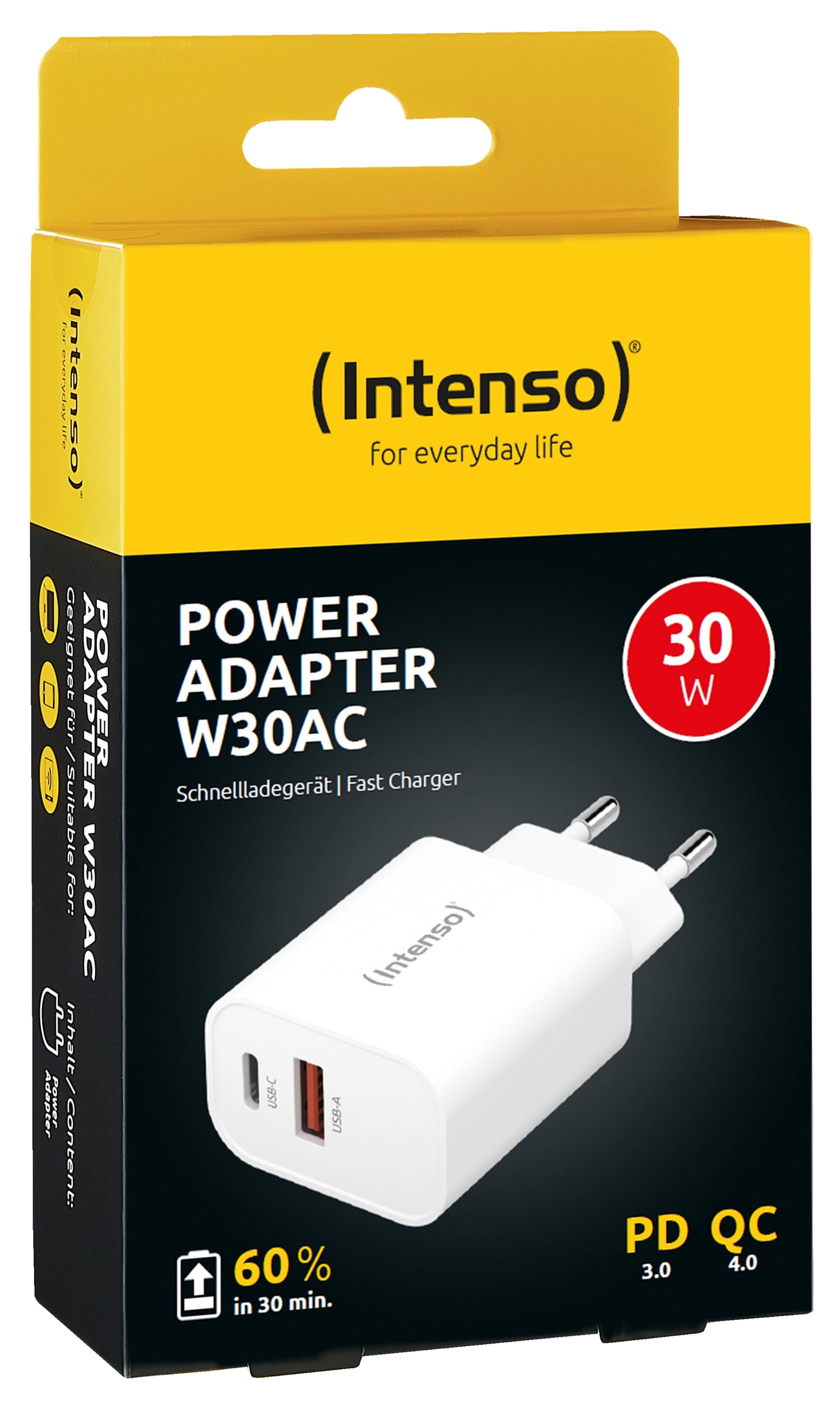 INTENSO USB-Ladegerät W30AC,1 x USB-A und 1 x USB-C, 30 Watt