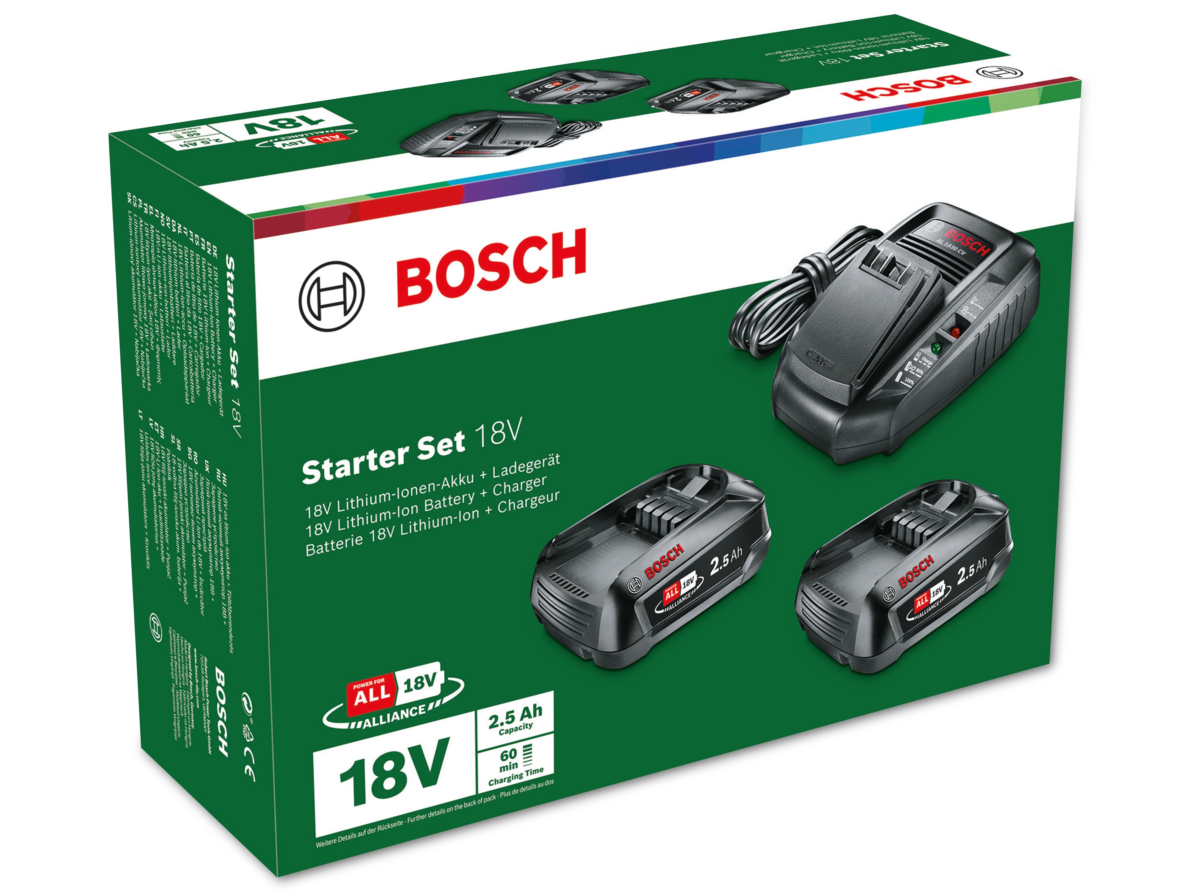 BOSCH Starter-Set, 18V, Ladegerät AL 1830 CV, 2x Akku 2500mAh