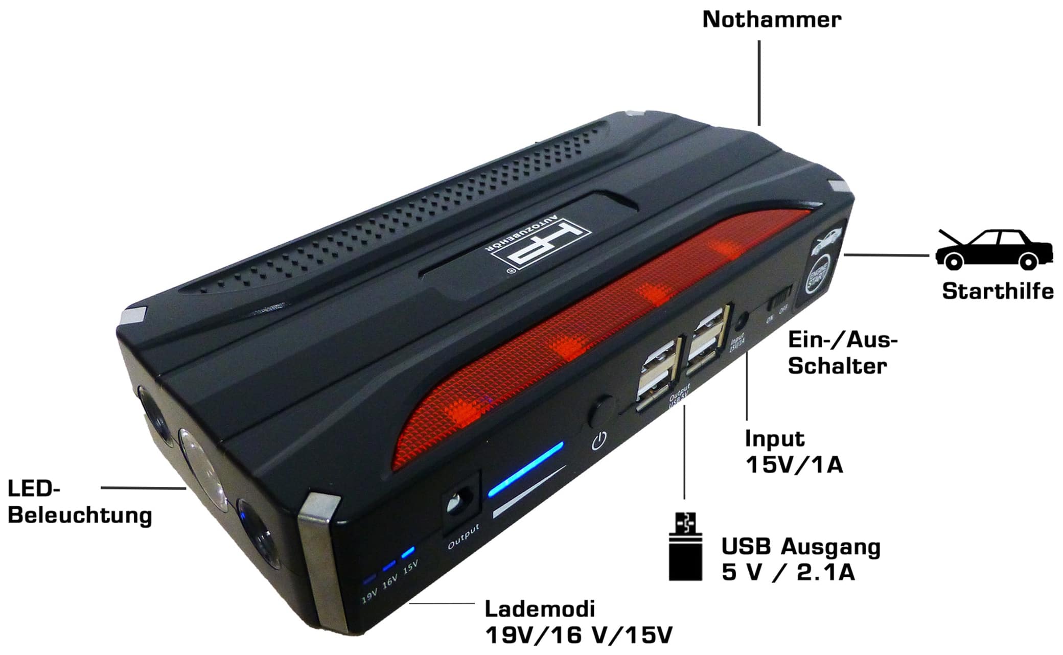 HP AUTOZUBEHÖR Profi Powerpack 20893, mit Starthilfe, 15/16/19 V, 600 A