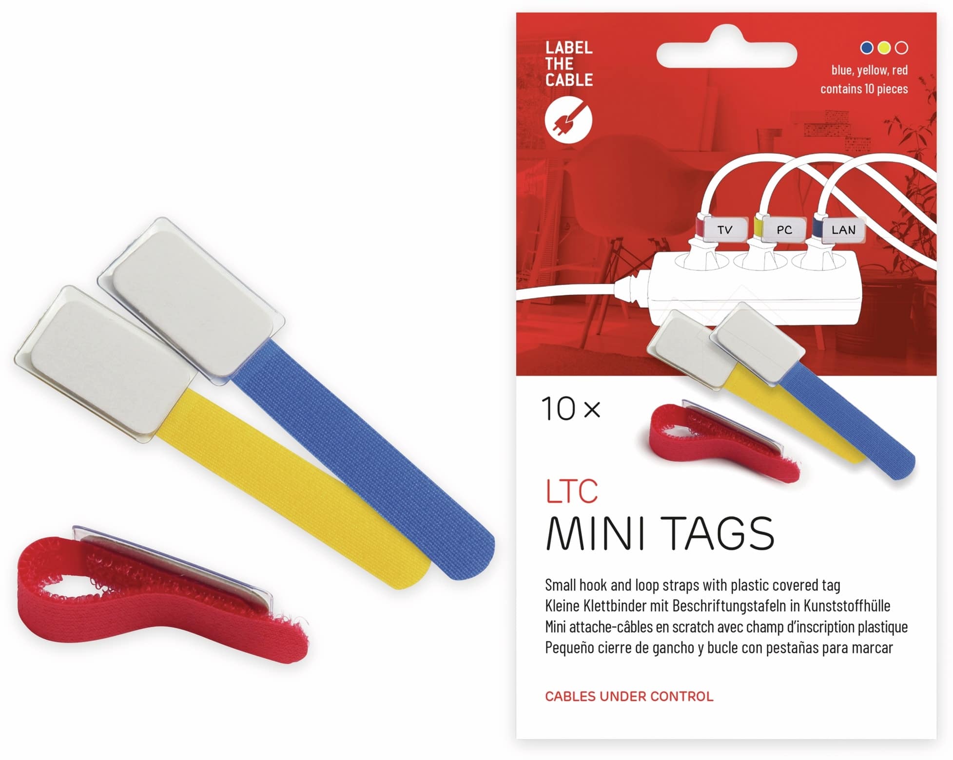 LABEL THE CABLE LTC Klett-Kabelbinder MINI, verschiedene Farben, 10 Stück