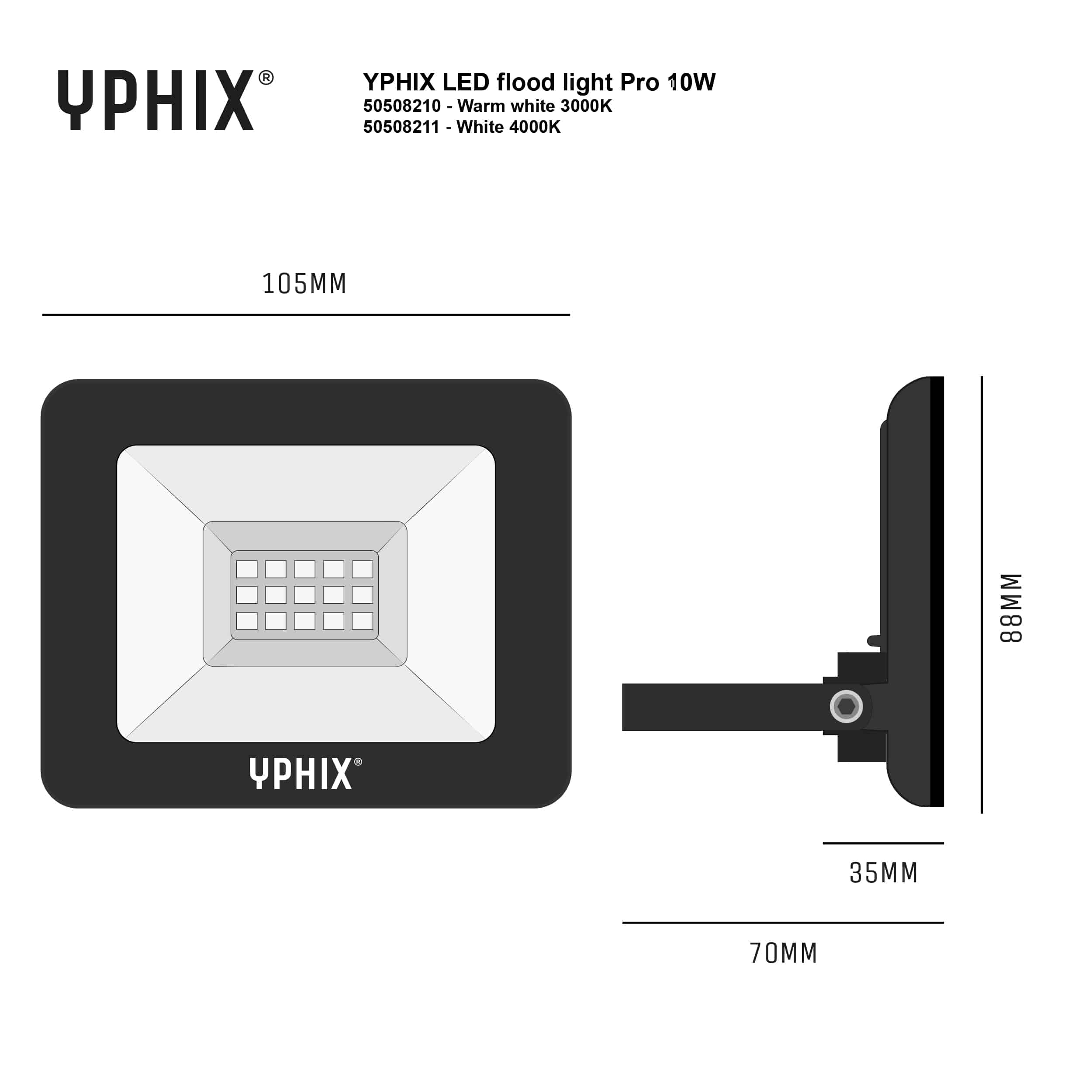 YPHIX LED-Baustrahler LED Floodlight John, 73606, 10 W, 3000 K, schwarz