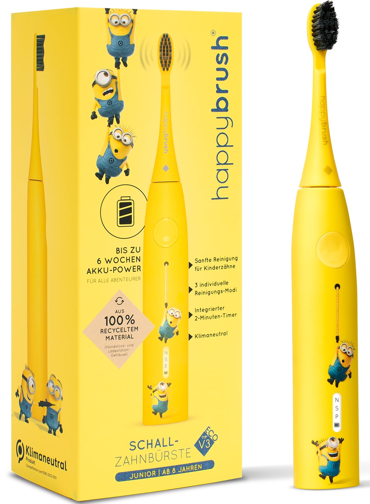 HAPPYBRUSH Elektrische Zahnbürste ECO VIBE 3, Starterkit Minions