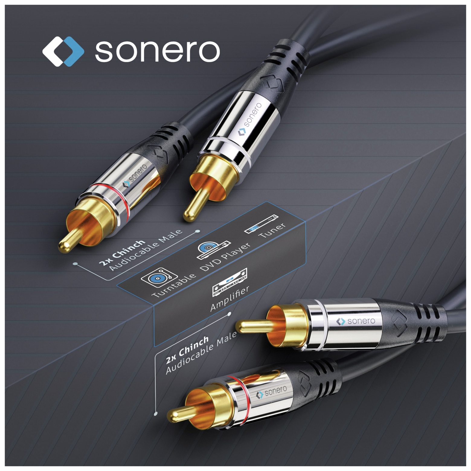 SONERO Cinchkabel Stereo, 10 m, schwarz