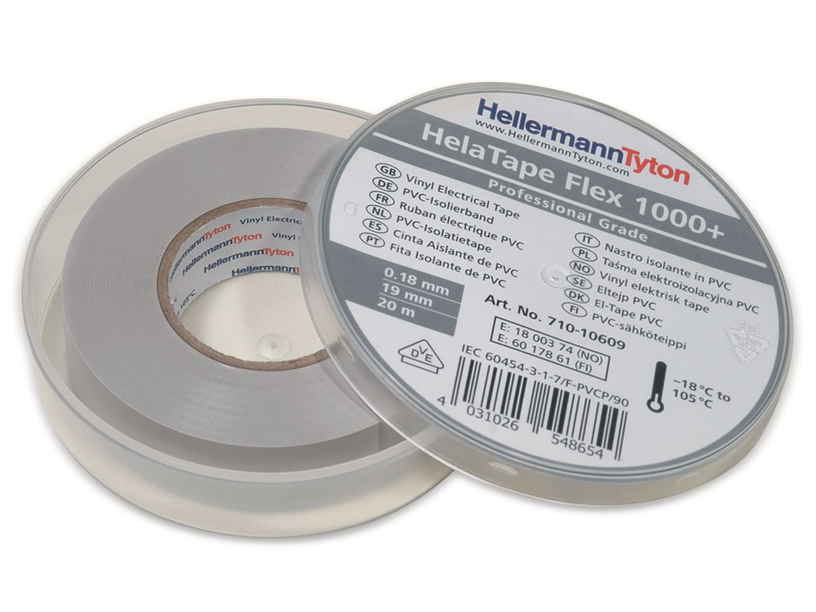 HELLERMANNTYTON Isolierband, 710-10609, HTAPE-FLEX1000+, grau, 19mmx20m, Box