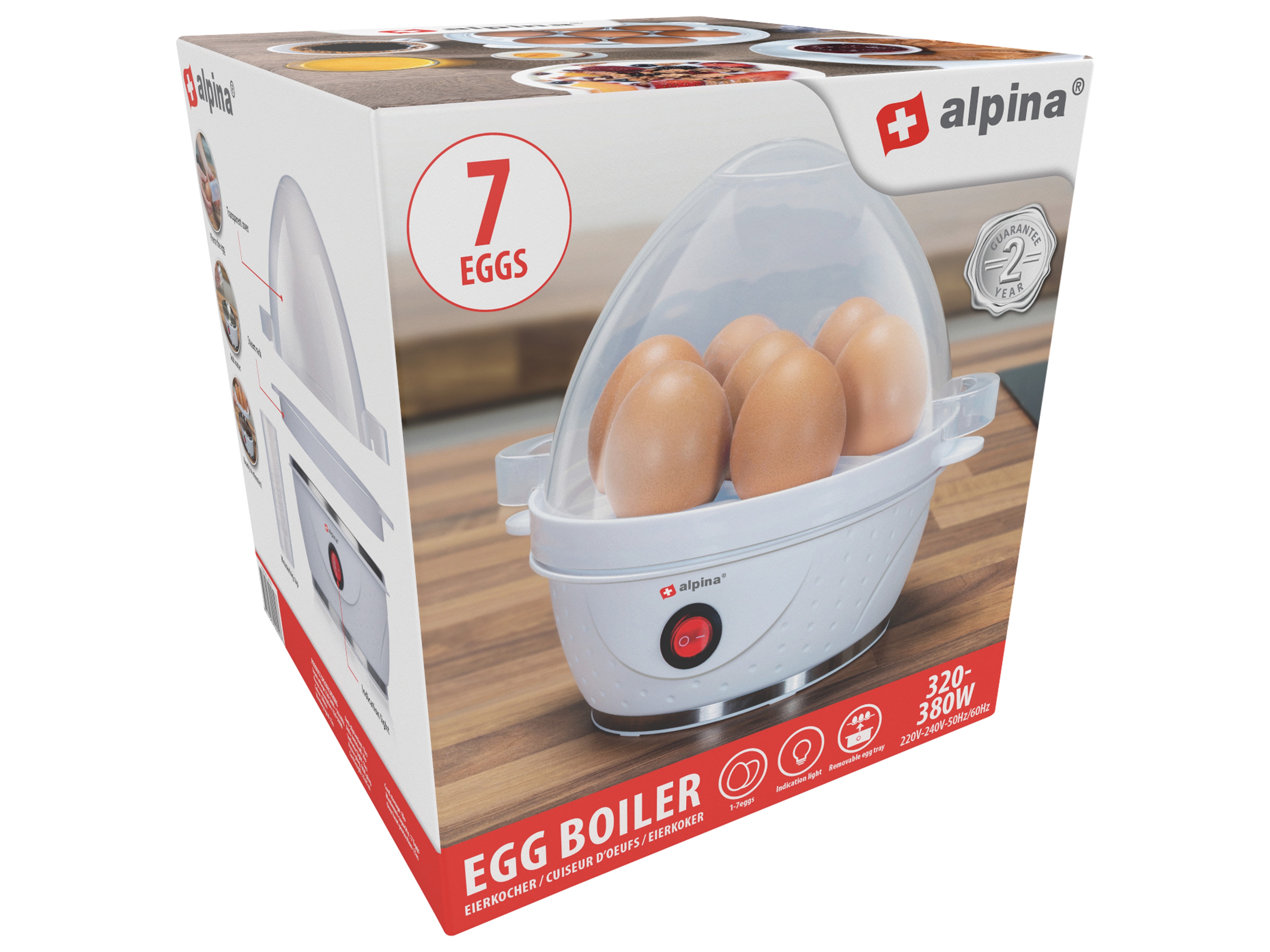 ALPINA Eierkocher, 7 Eier, weiß, 320...380 W