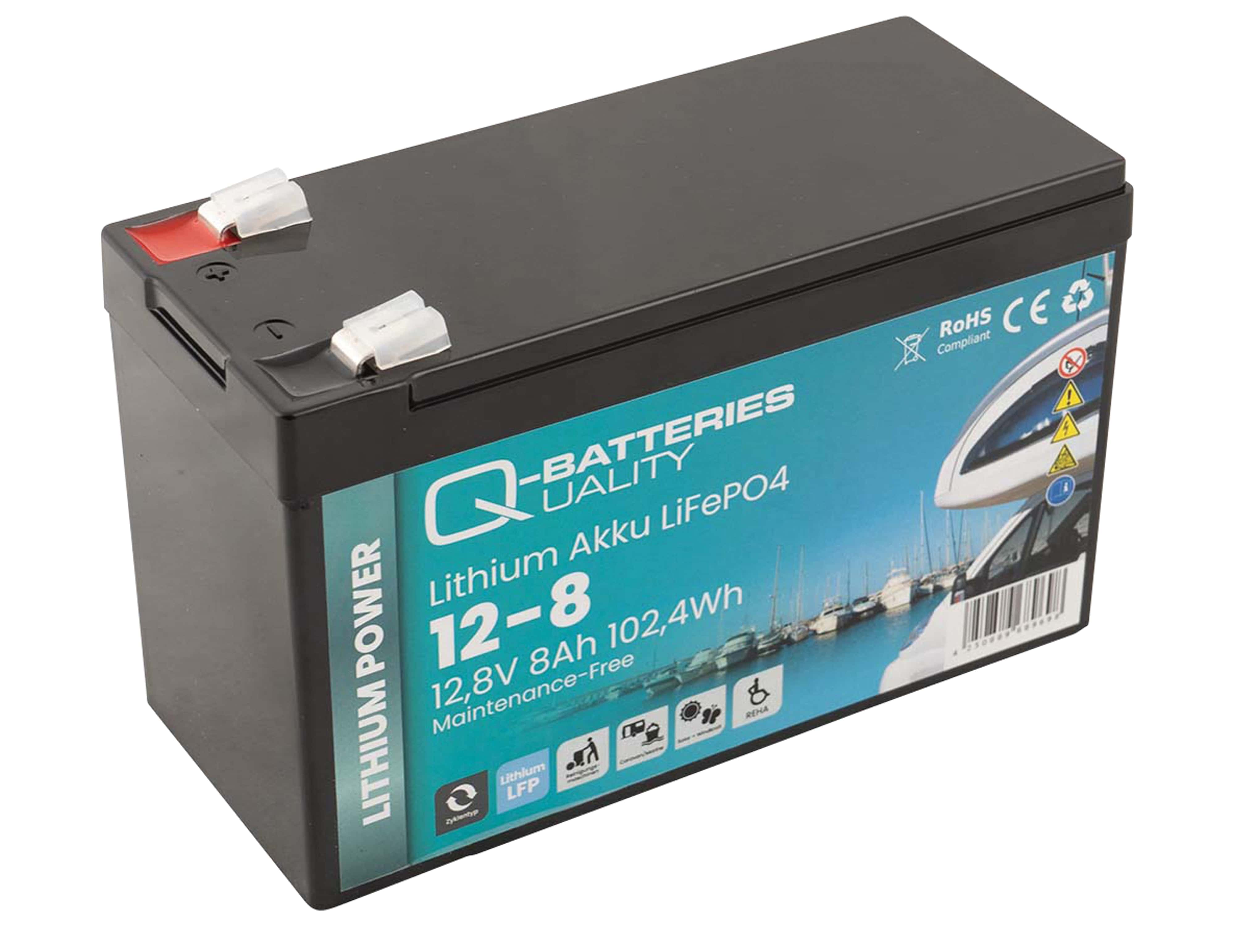 Q-BATTERIES Lithium Akku 12-8 12,8V 8Ah, 102,4Wh LiFePO4 Batterie
