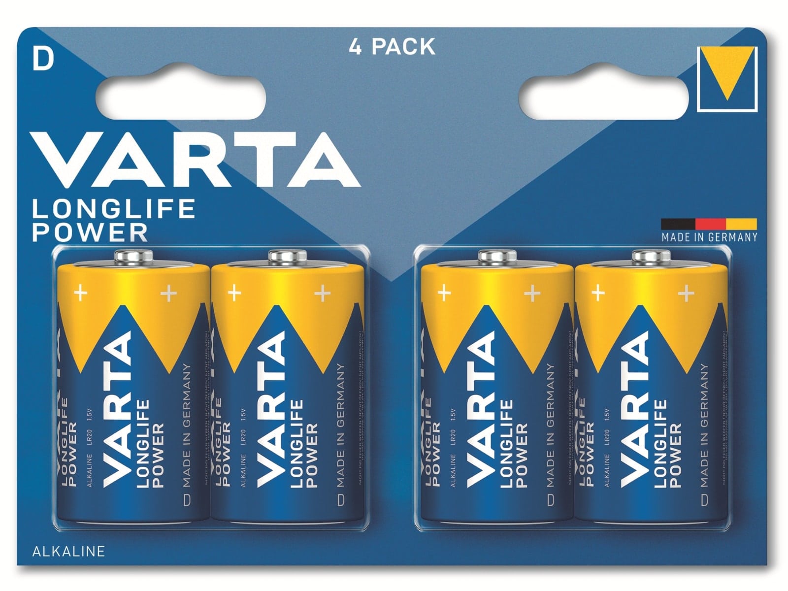 VARTA Batterie Alkaline, Mono, D, LR20, 1.5V, Longlife Power, 4 Stück