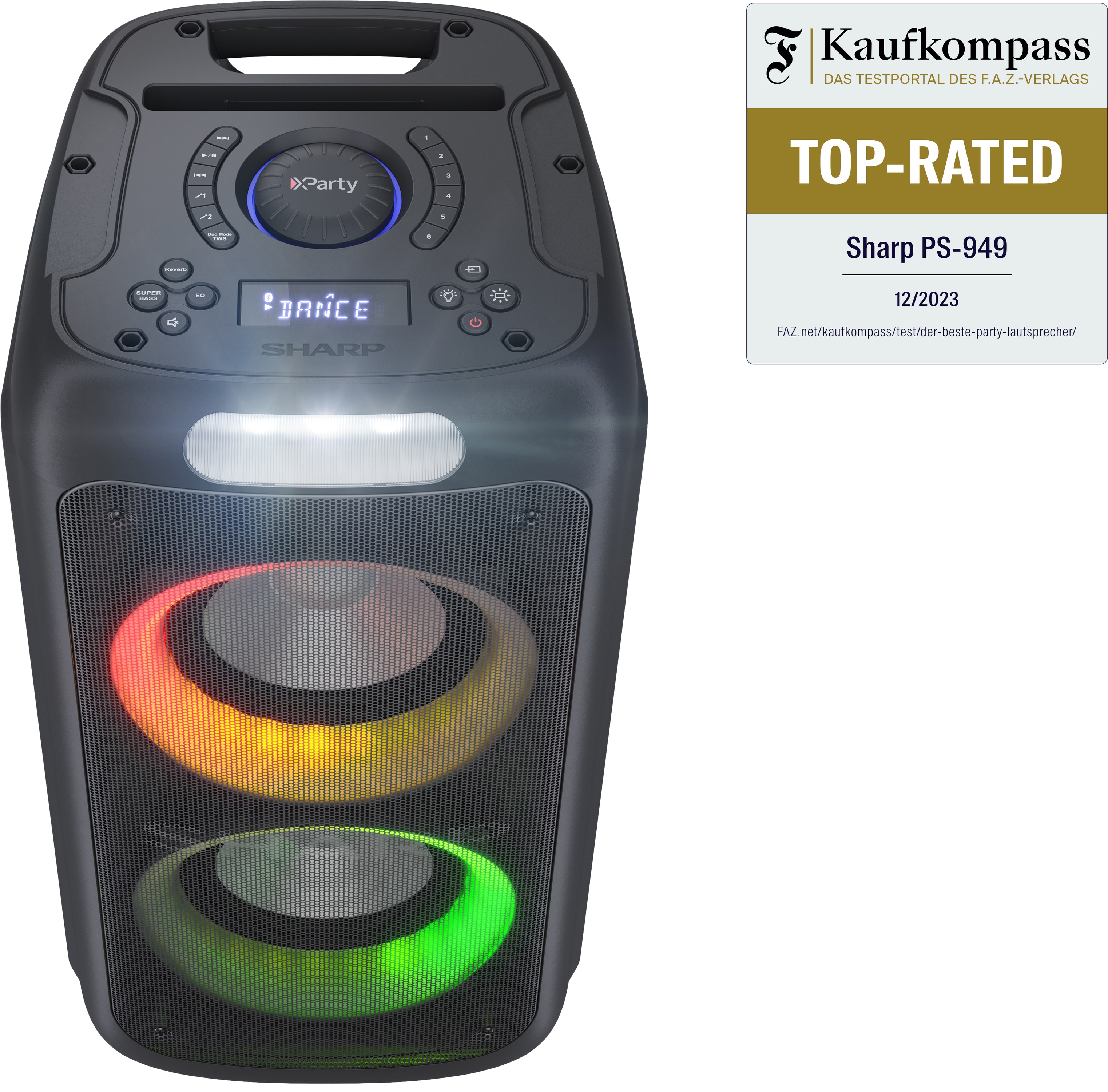 SHARP Party-Lautsprecher PS-949, tragbar, Bluetooth, USB, MP3, 132 W