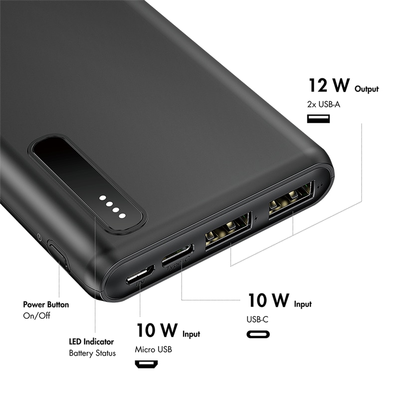 LOGILINK Powerbank PA0311 schwarz, 8000 mAh, 2x USB-A, 2-in-1-Kabel