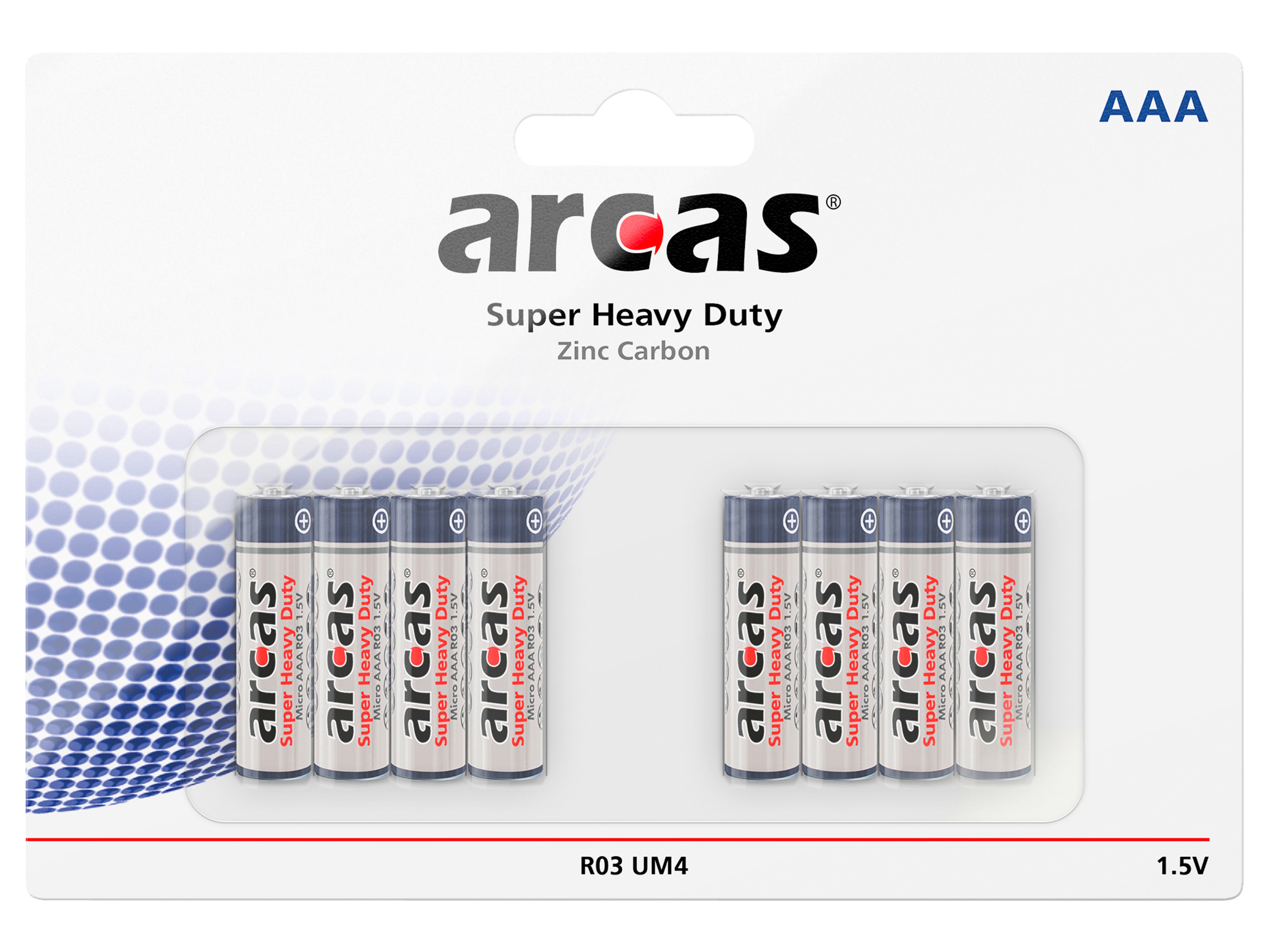 ARCAS Batterie Zink-Kohle R03, AAA, Micro, 1,5 V, 8 Stück