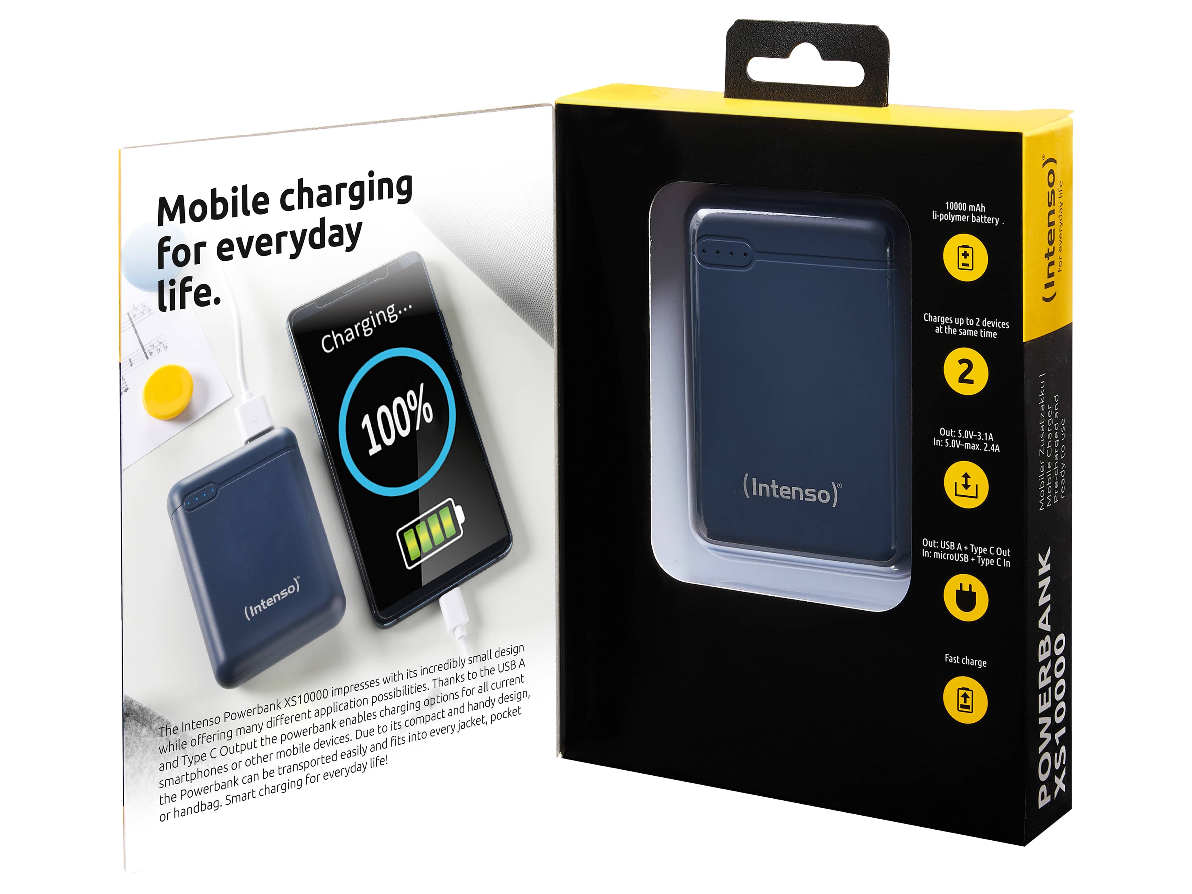 INTENSO USB Powerbank 7313535 XS 10000, 10.000 mAh, dunkelblau