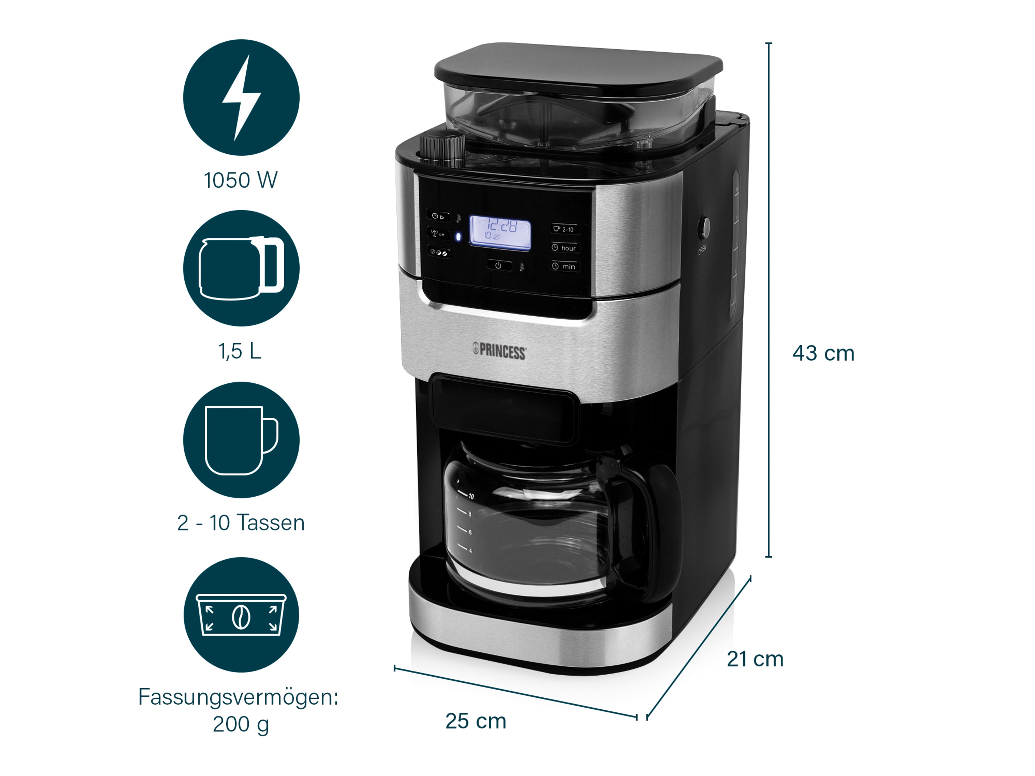 PRINCESS Kaffeemaschine Roma, 1,5 L, 1050 W