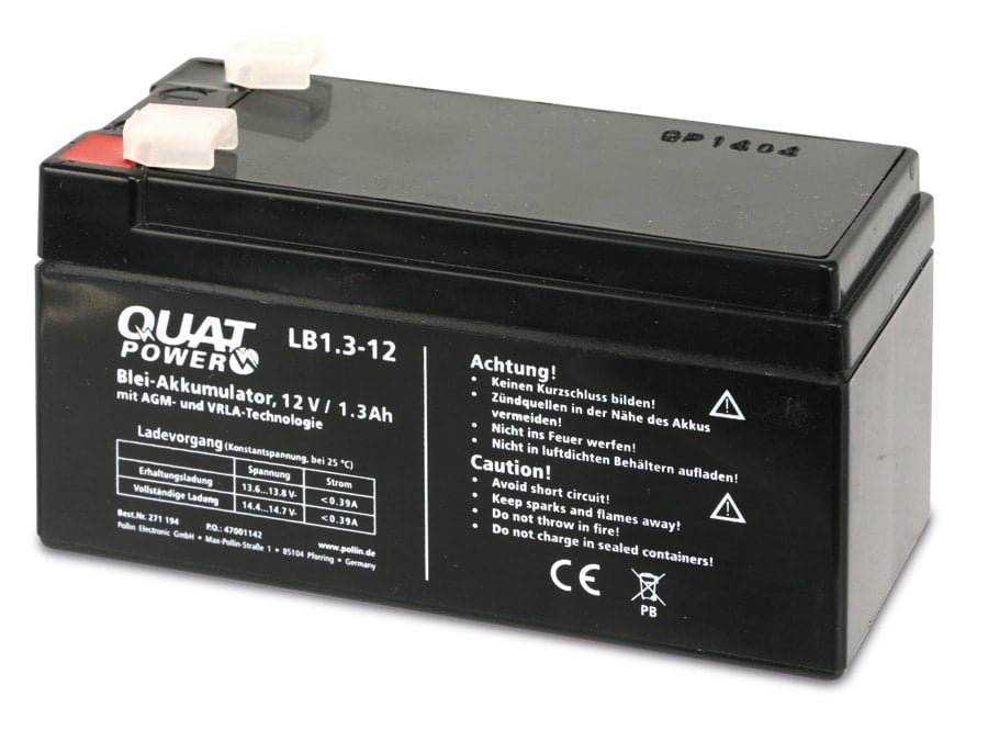 QUATPOWER Blei-Akkumulator LB1.3-12, 12 V-/1,3 Ah