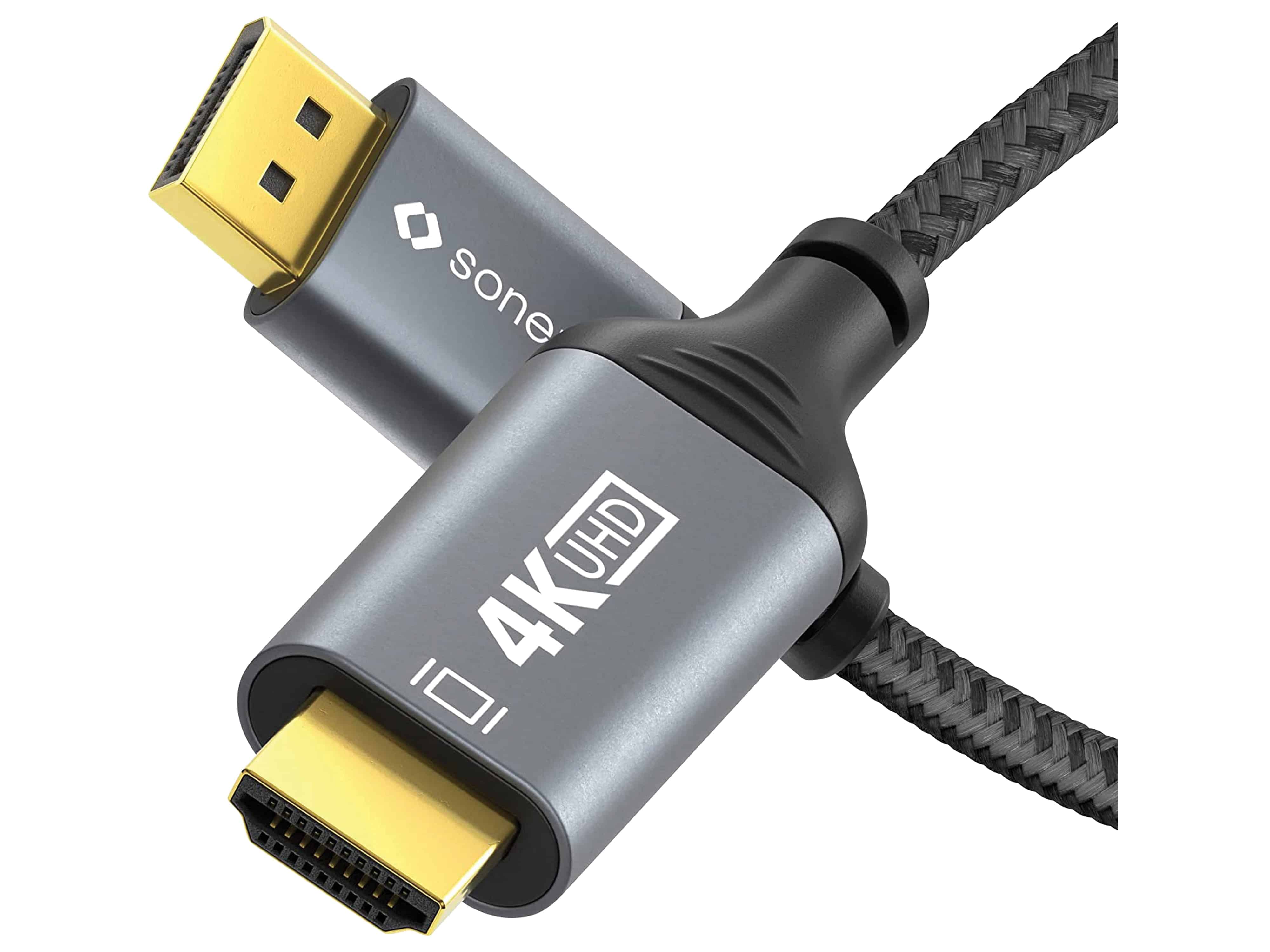 SONERO DisplayPort-Kabel, DP/HDMI, Stecker/Stecker, 4K60, grau/schwarz, 2 m